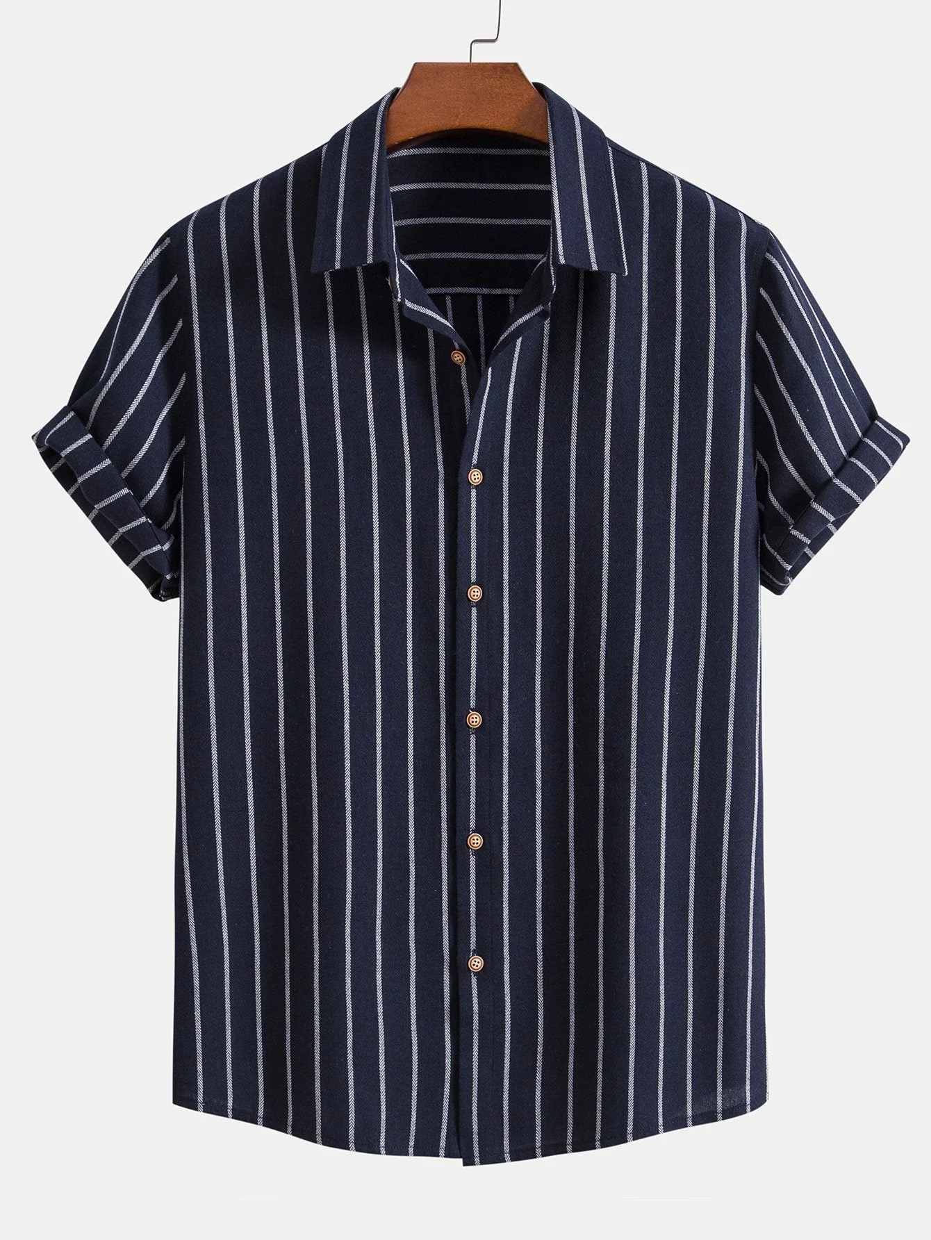 Abelardo® | Cotton Blend Striped Button Up Shirt - Image 3