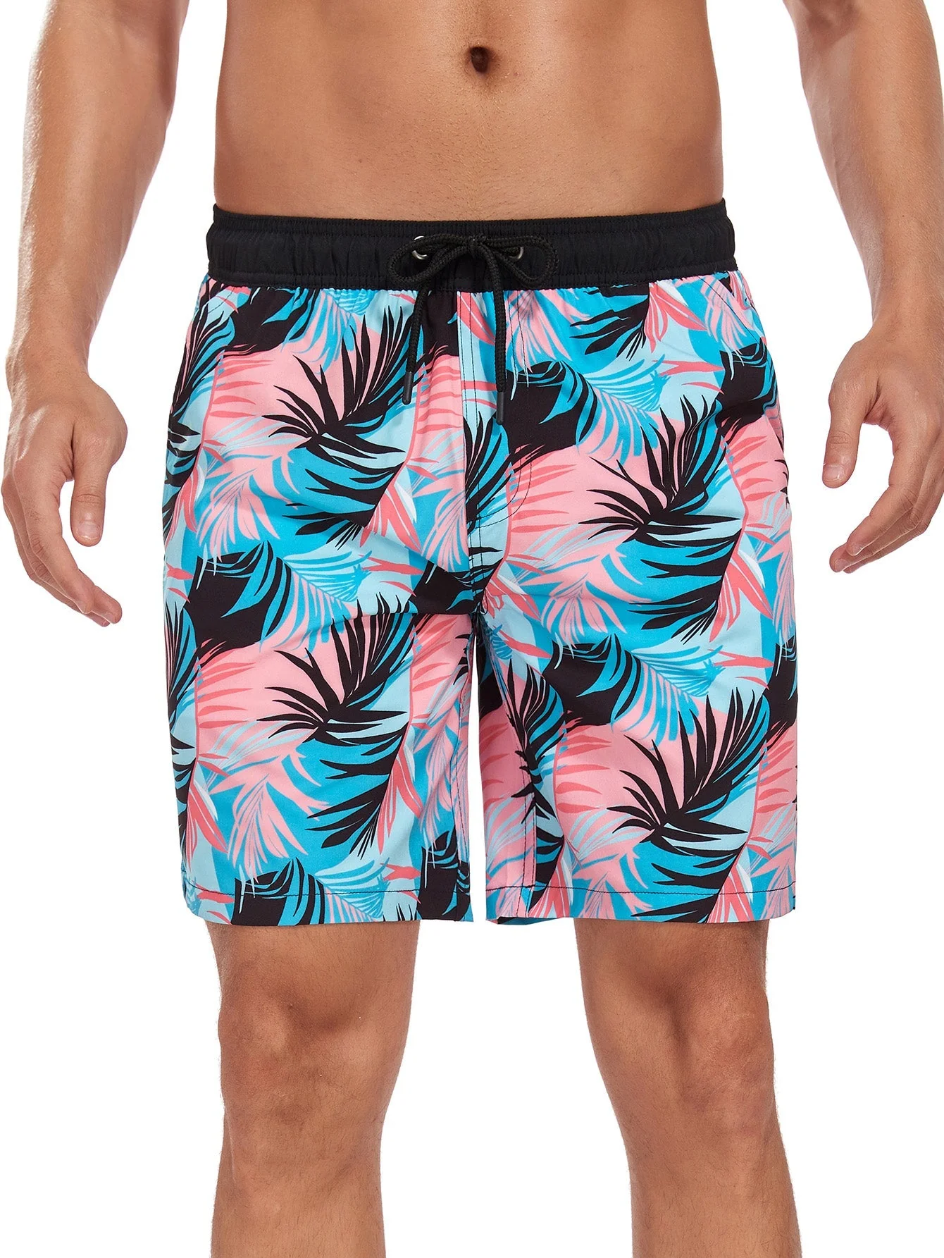 Adalard® | 2 In 1 Tropical Leaves Print Pocket Drawstring Swim Shorts - Image 2