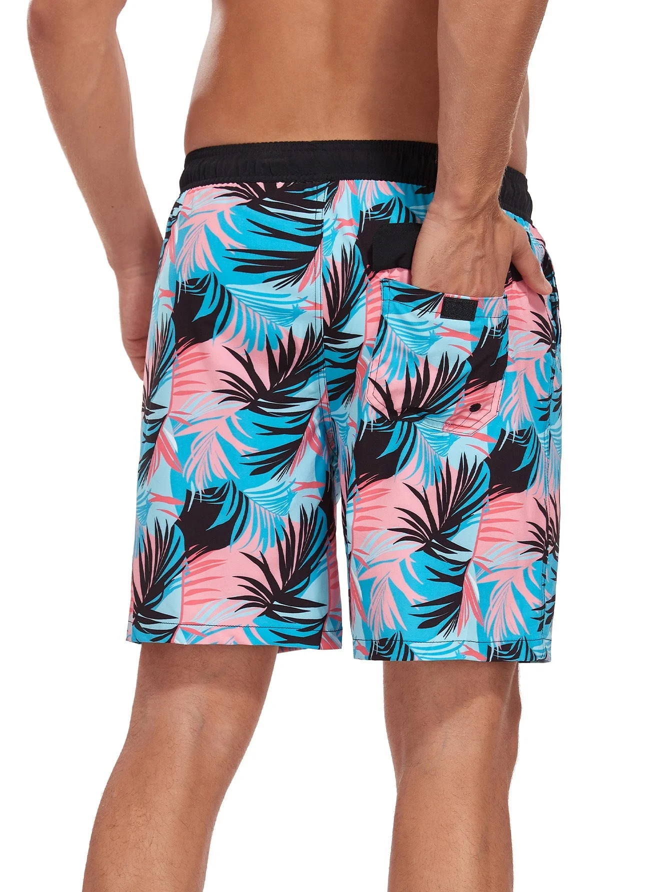 Adalard® | 2 In 1 Tropical Leaves Print Pocket Drawstring Swim Shorts - Image 3