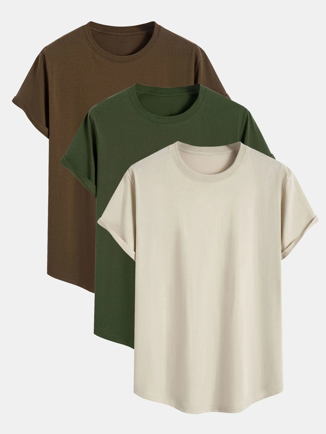 Adalrich® | 3 Pieces Basic Cotton Arc Hem T-Shirts - Image 4