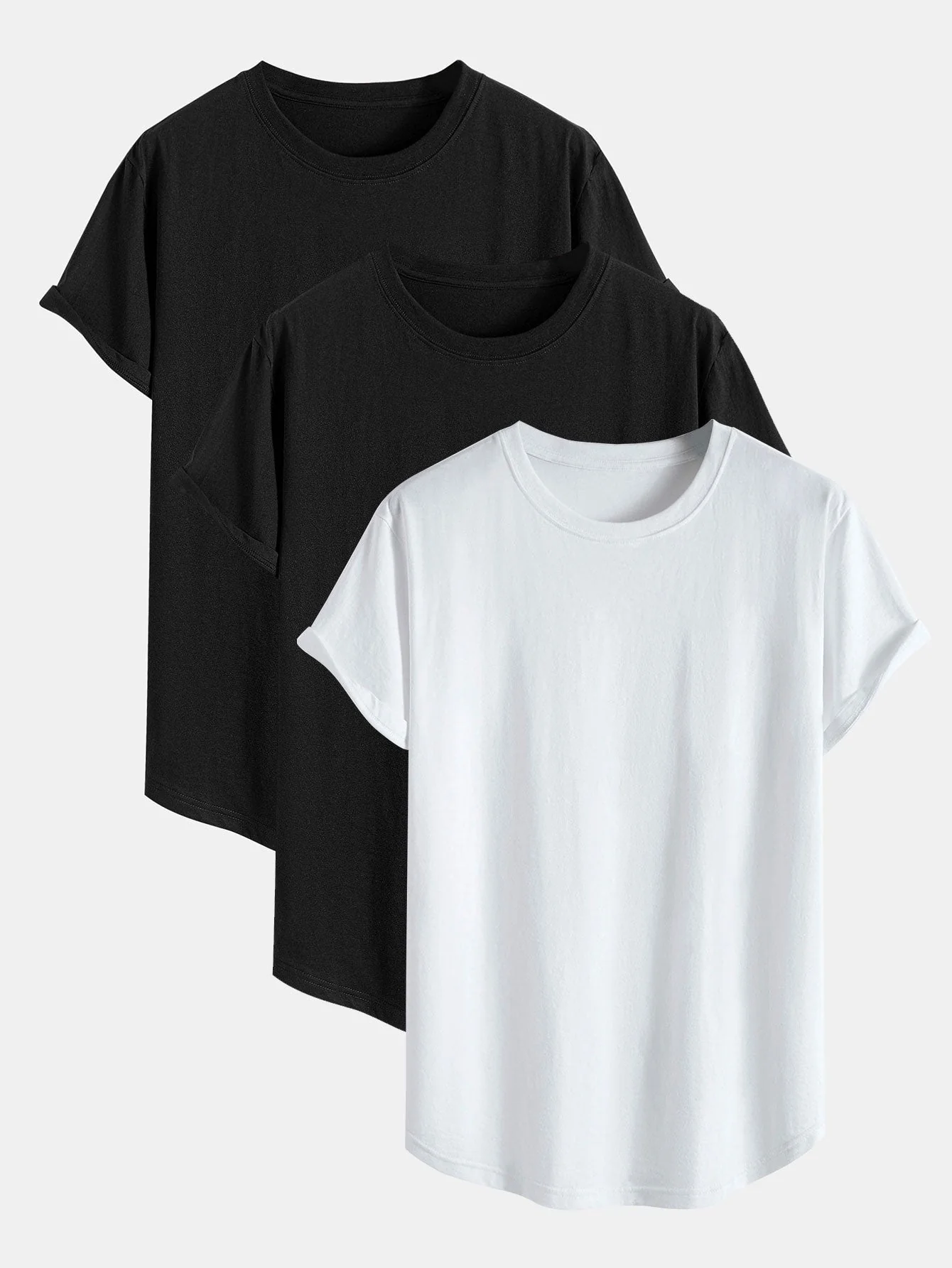 Adalrich® | 3 Pieces Basic Cotton Arc Hem T-Shirts - Image 5