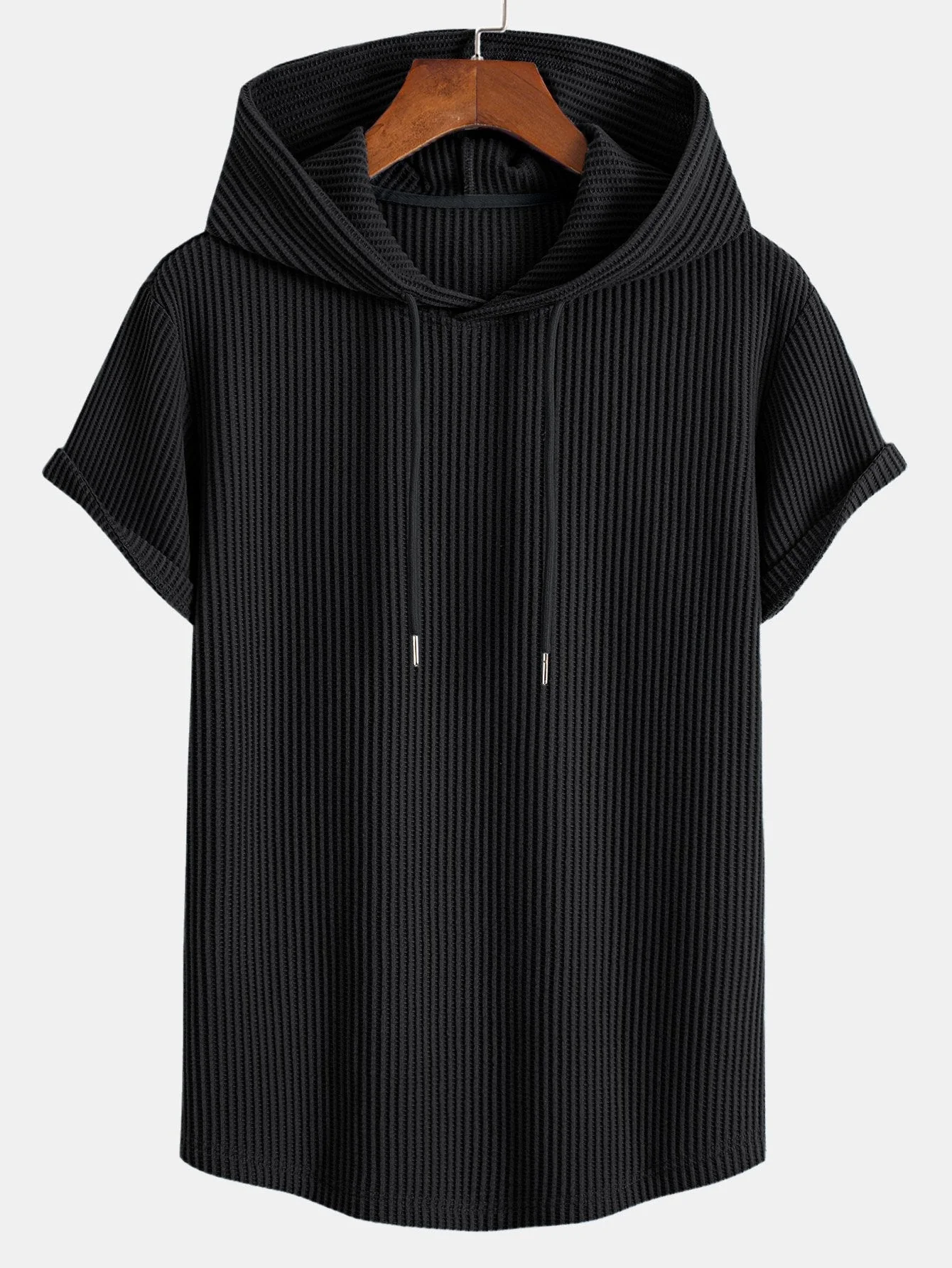 Adalton® | Knitted Waffle Arc Hem Hooded T-Shirt & Drawstring Waffle Shorts - Image 8