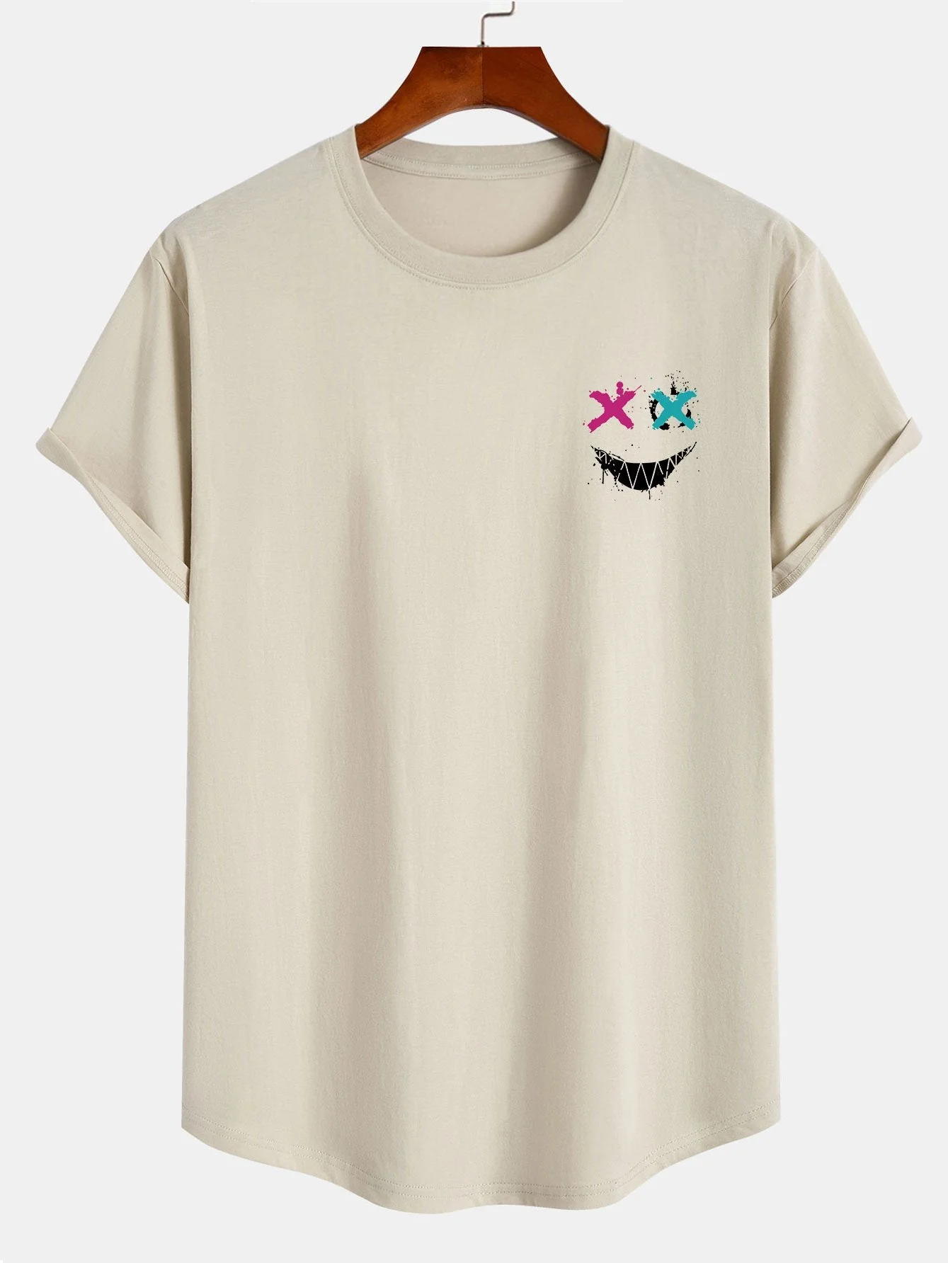 Adam® | Evil Face Print Cotton Arc Hem T-Shirt - Image 3