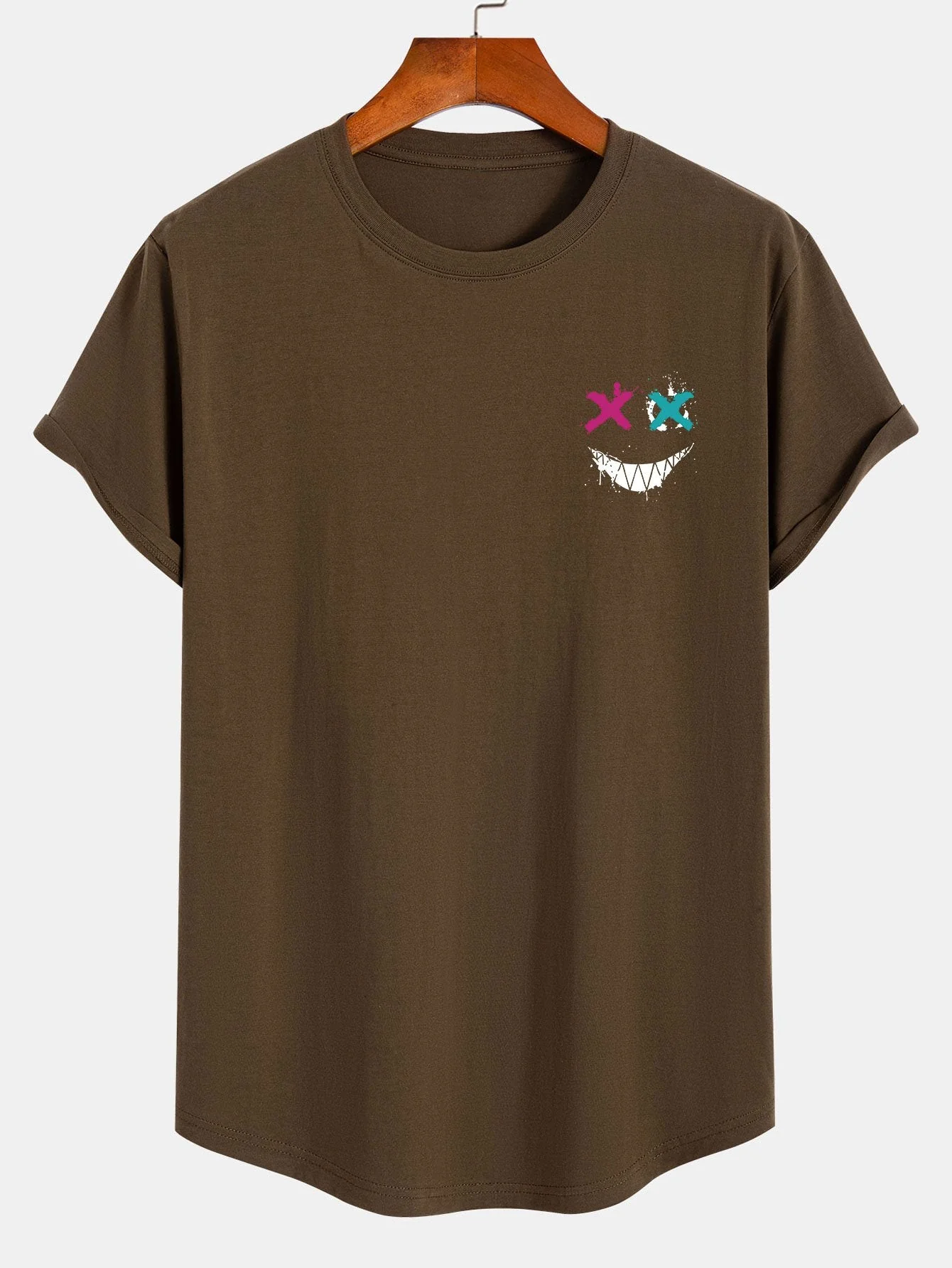 Adam® | Evil Face Print Cotton Arc Hem T-Shirt - Image 4