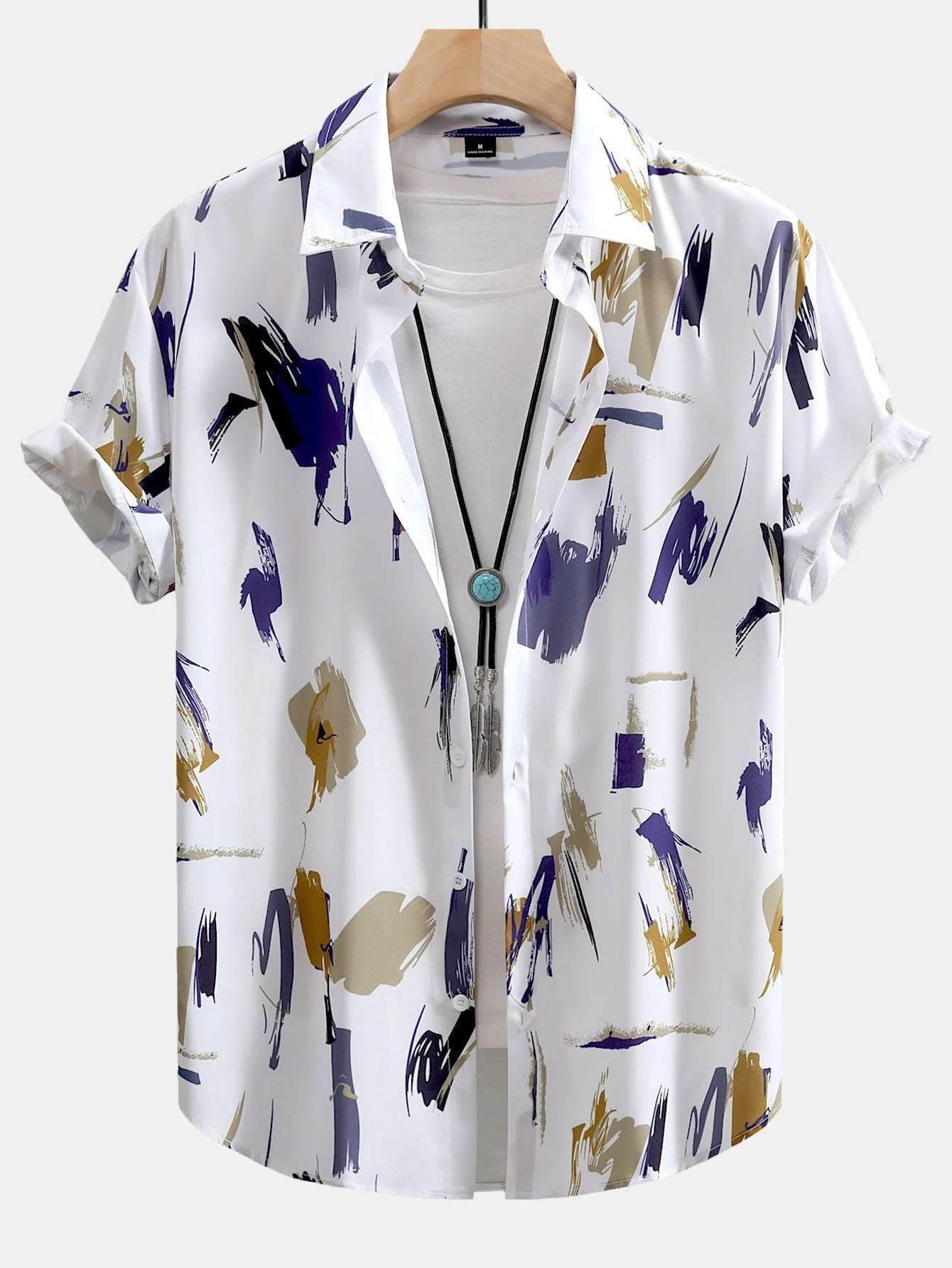 Adrean® | Brushstroke Print Button Up Shirt & Swim Shorts - Image 4
