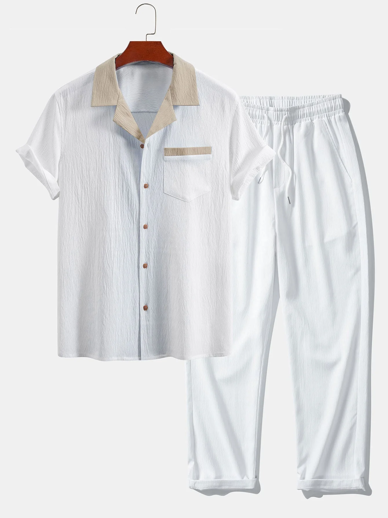 Aedon® | Textured Contrast Cuban Shirt & Straight Leg Pants - Image 10