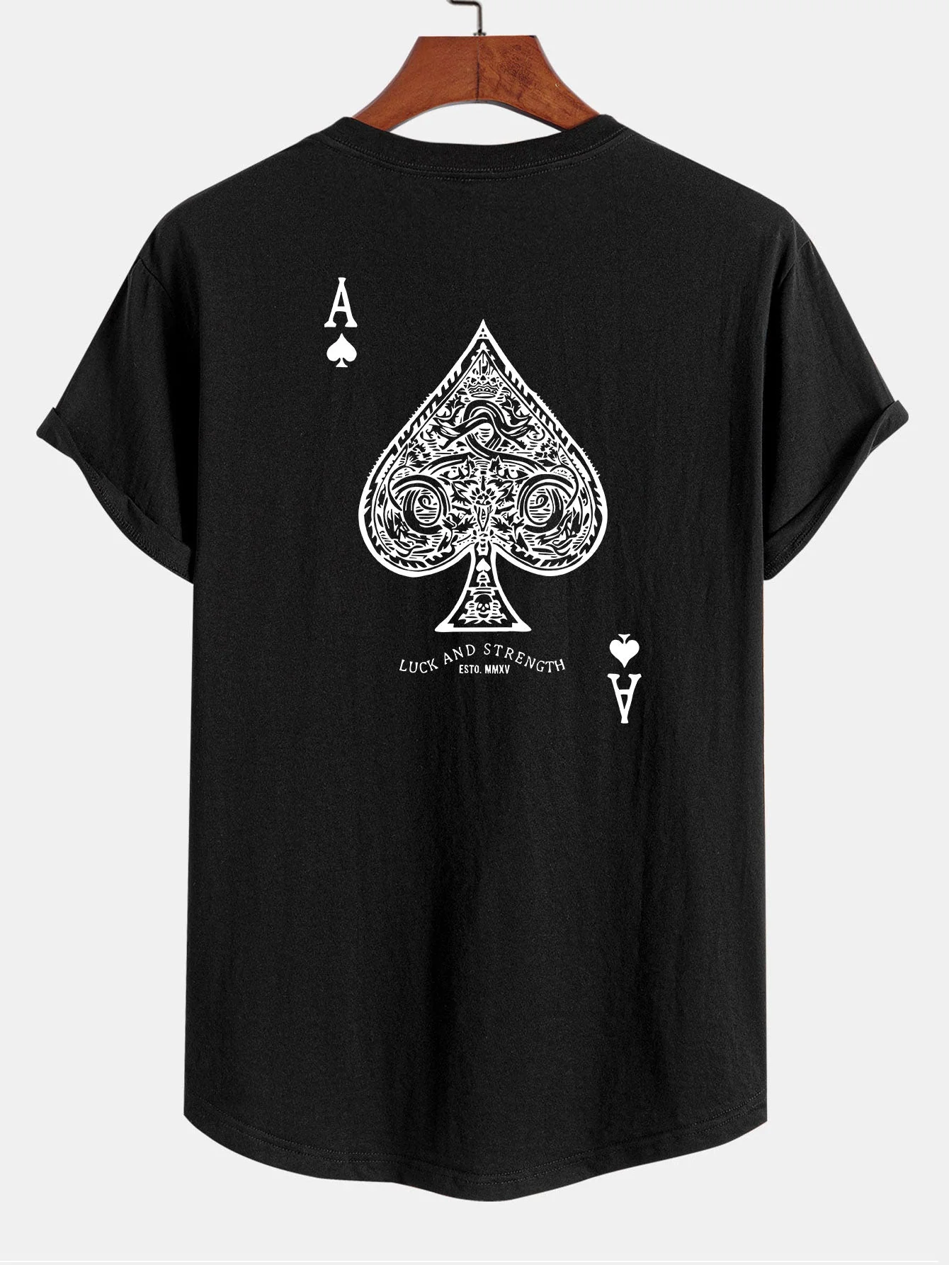 Agustin® | Ace Of Spades Print Cotton Arc Hem T-Shirt - Image 2