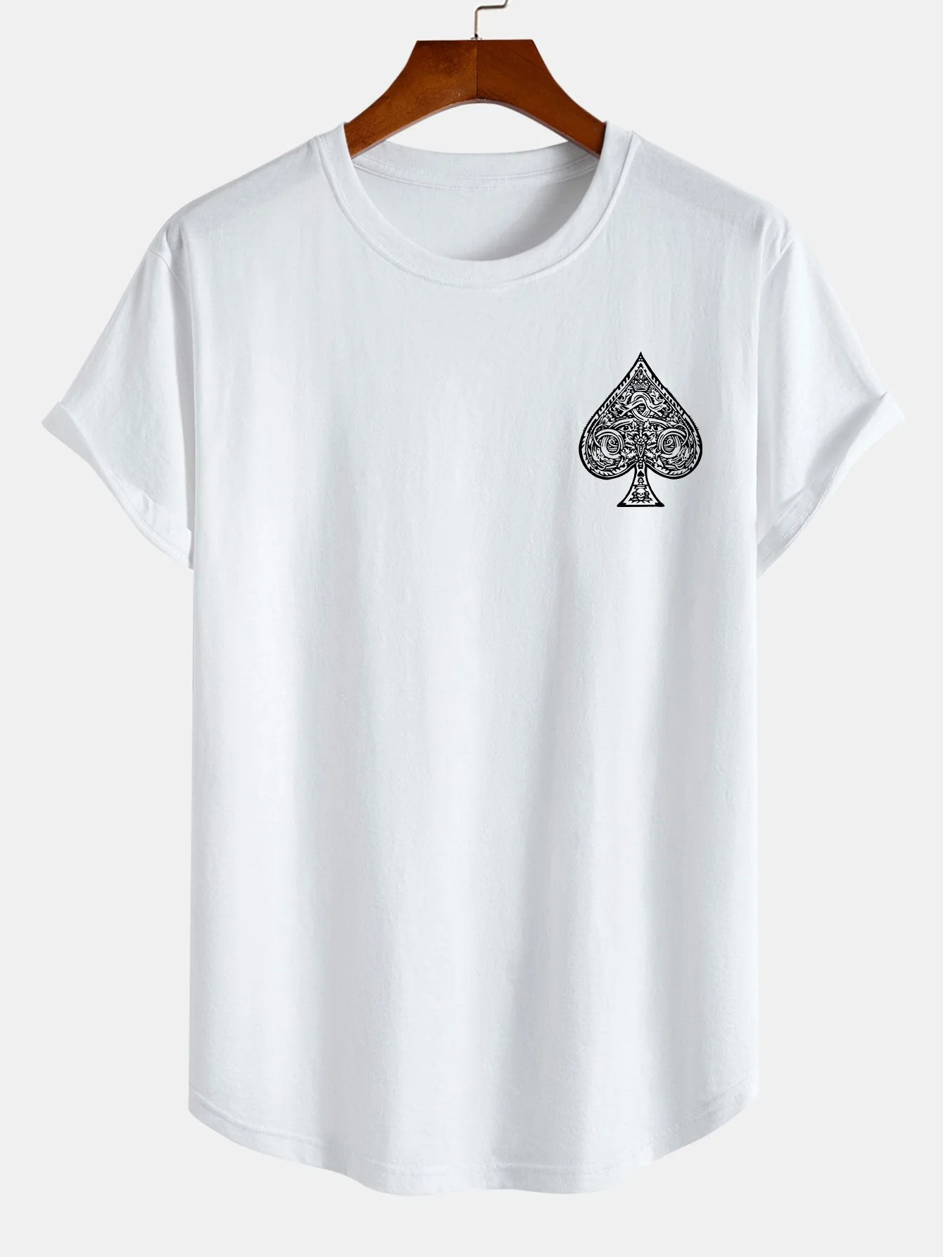 Agustin® | Ace Of Spades Print Cotton Arc Hem T-Shirt - Image 3