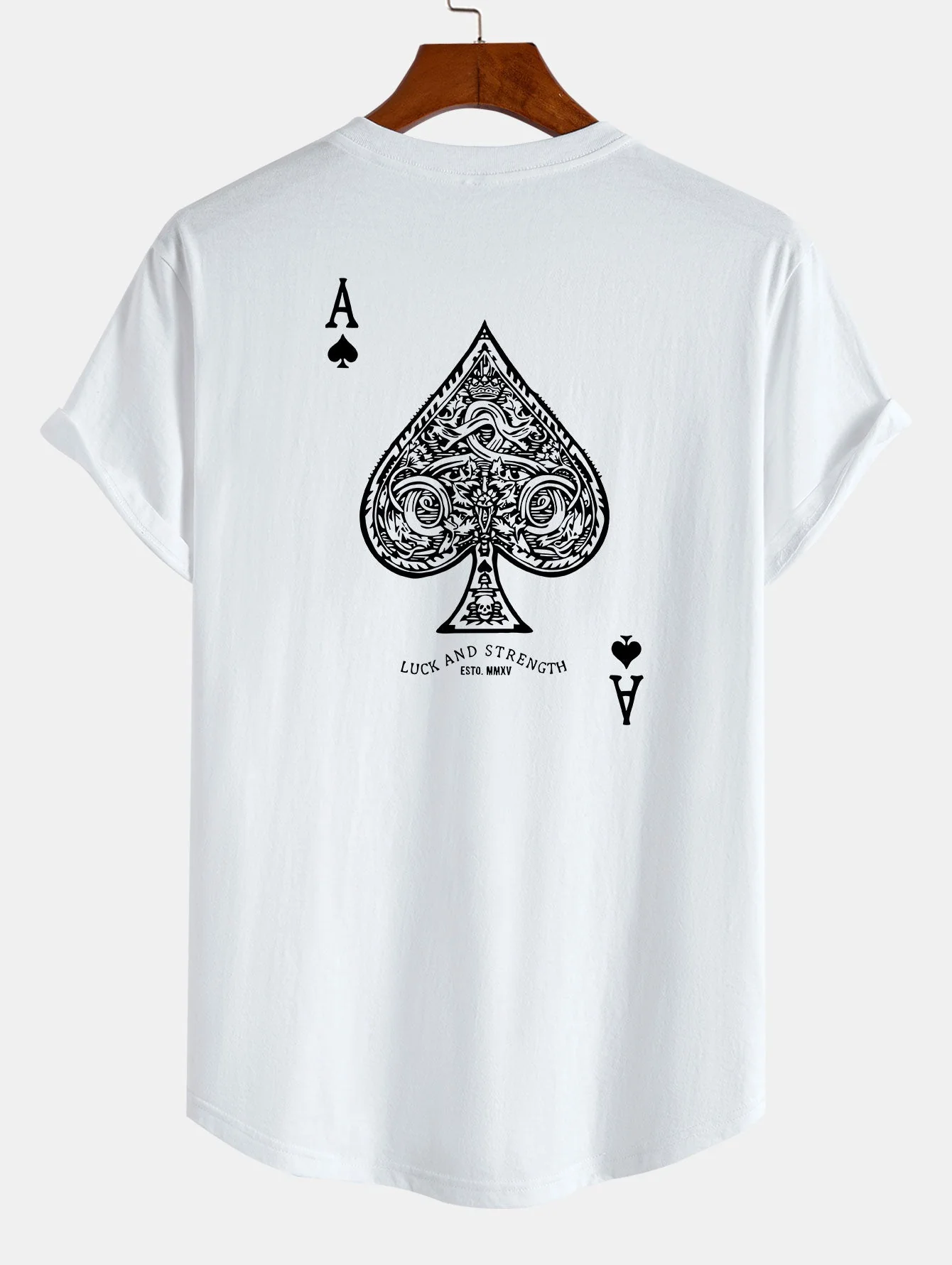 Agustin® | Ace Of Spades Print Cotton Arc Hem T-Shirt - Image 4