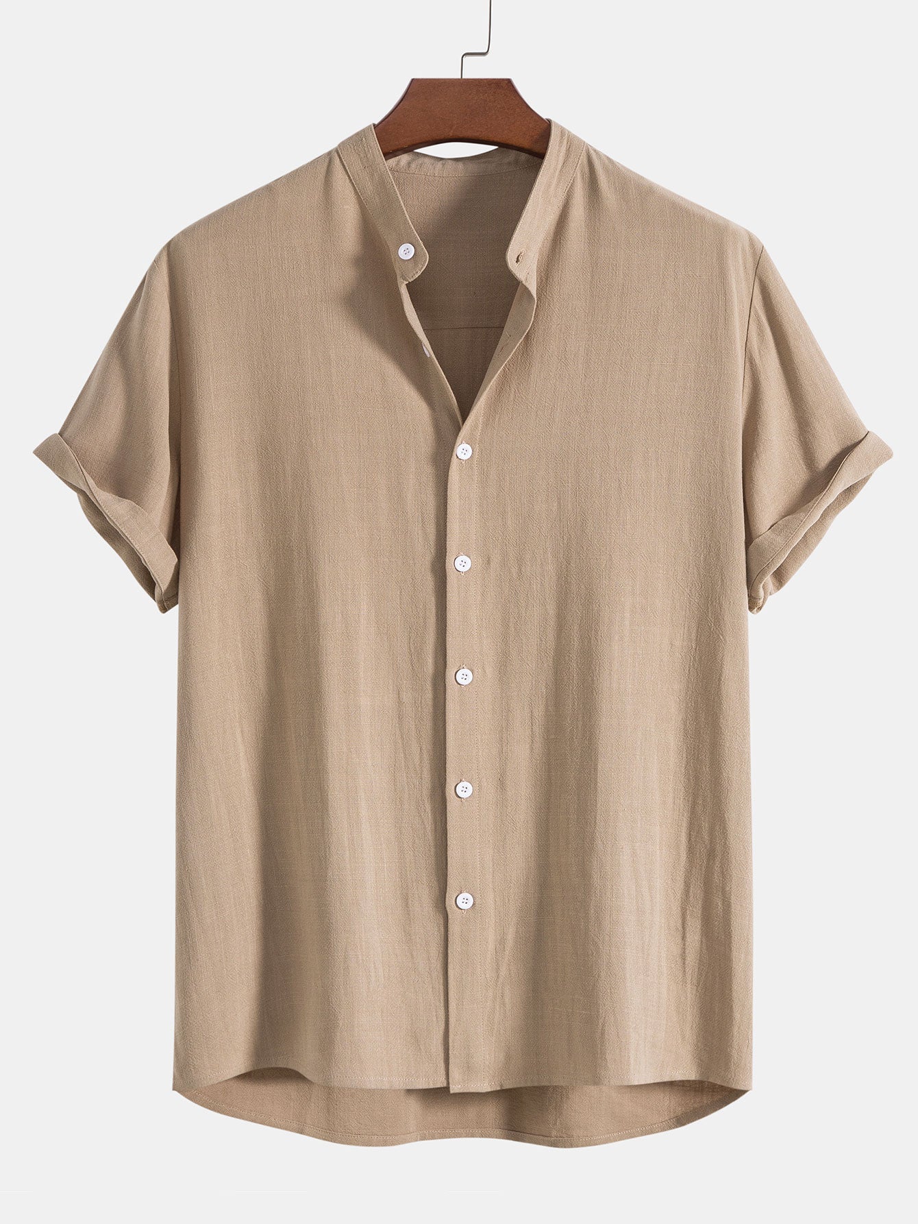Ahab® | Linen And Rayon Blend Stand Collar Shirt & Linen Cotton Blend Drawstring Shorts - Image 5