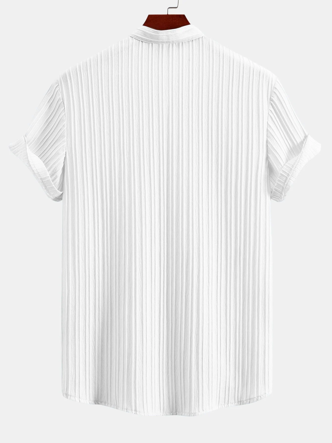 Ahiram® | Textured Stand Collar Shirt & Stripe Print Swim Shorts - Image 3