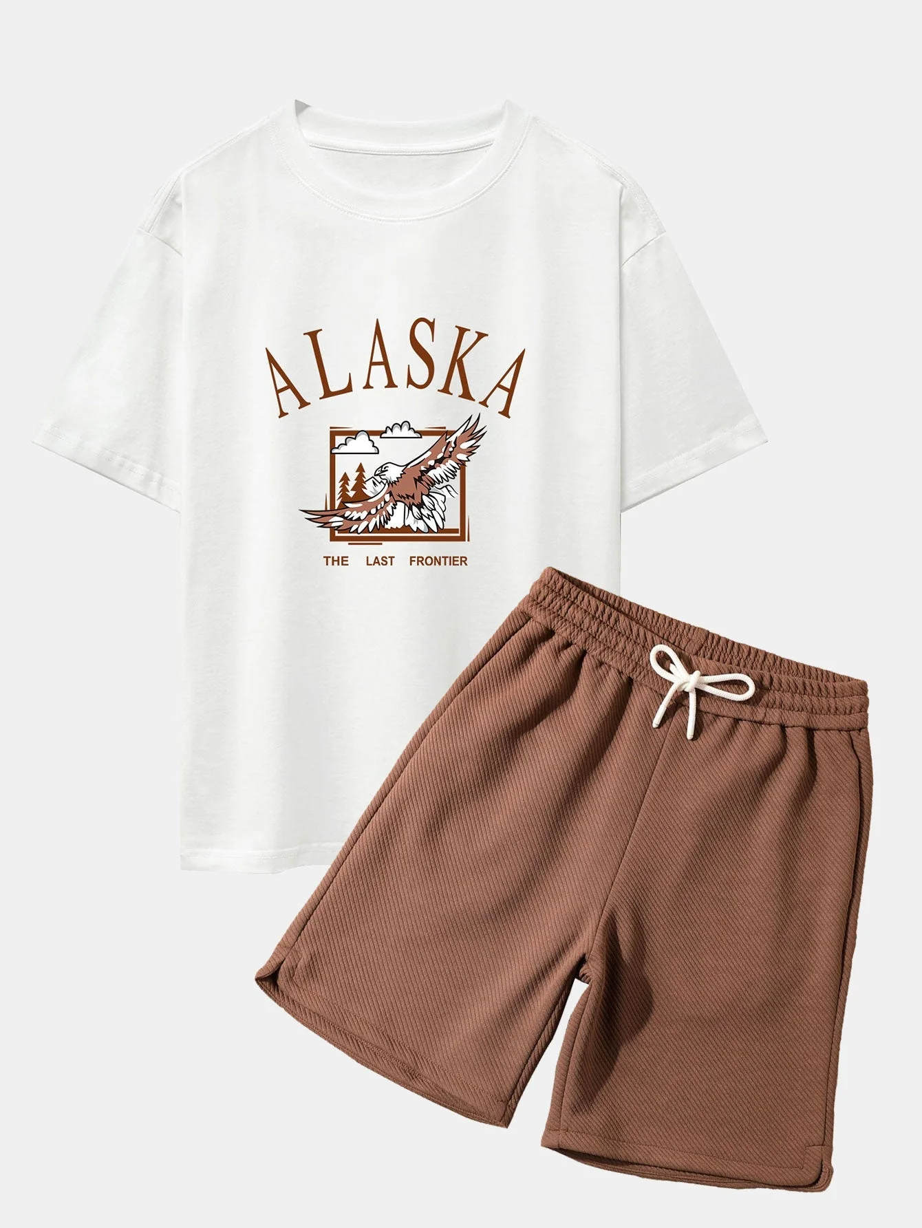 Aimeric® | Alaskan Eagle Print Heavy Weight Oversize T-Shirt & Twill Jacquard Shorts