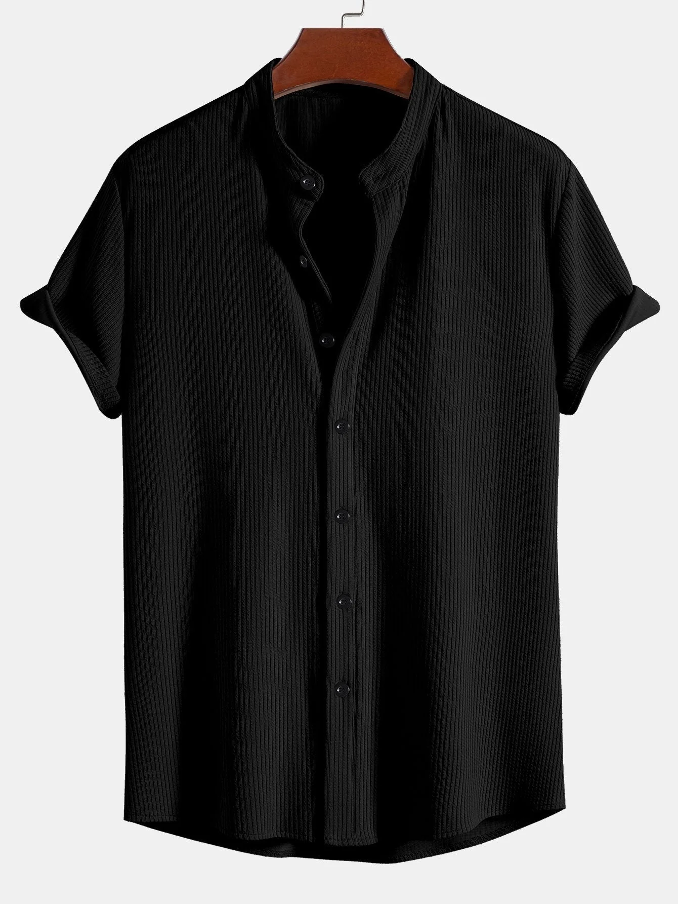 Aiolos® | Muscle Fit Stand Collar Ribbed Shirt - Image 3