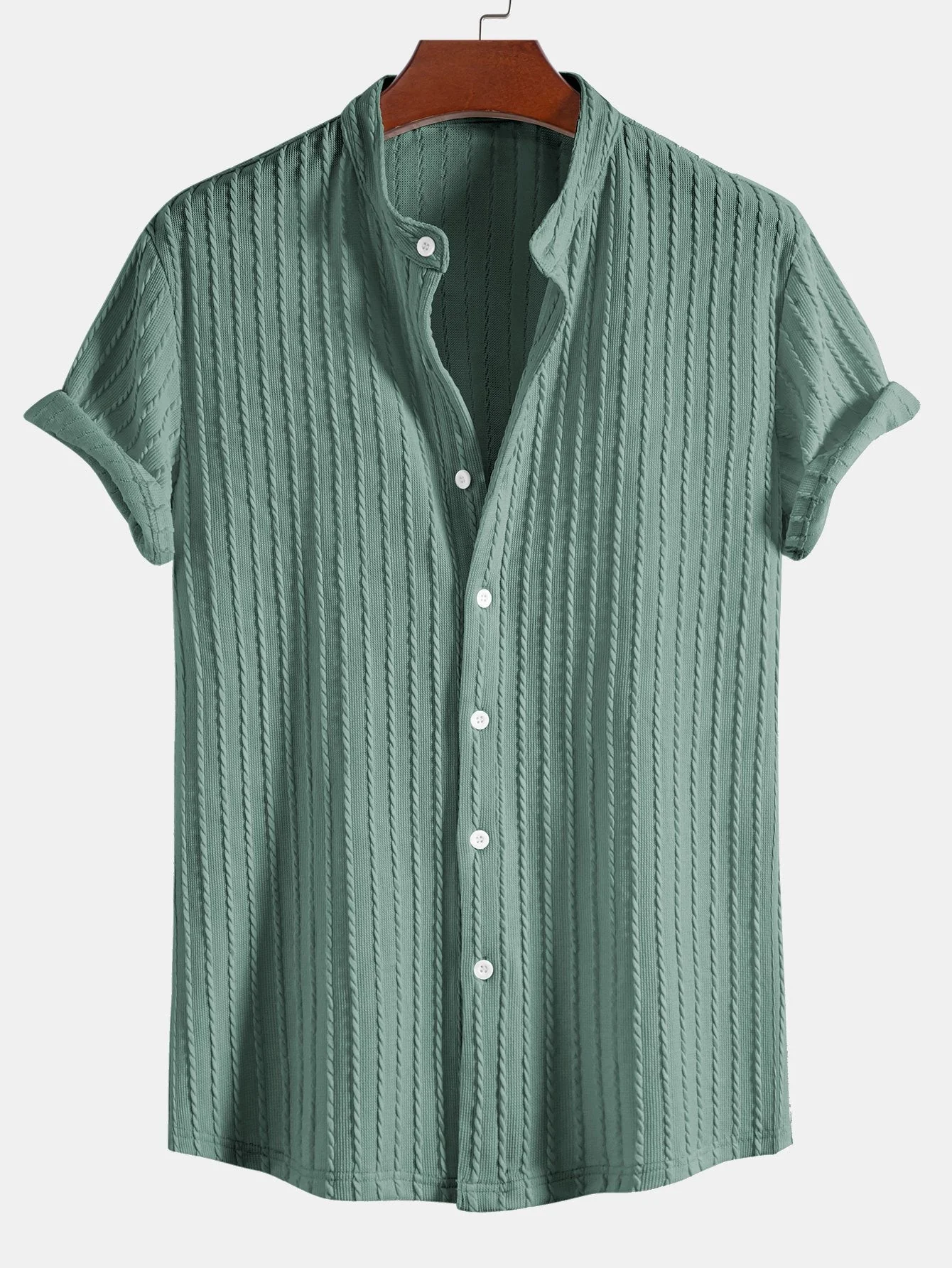 Akira® | Muscle Fit Stand Collar Knitted Ribbed Shirt