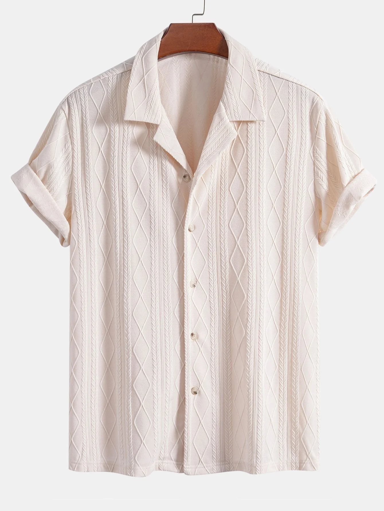 Alberto® | Knitted Geometric Rhombus Jacquard Cuban Shirt - Image 3