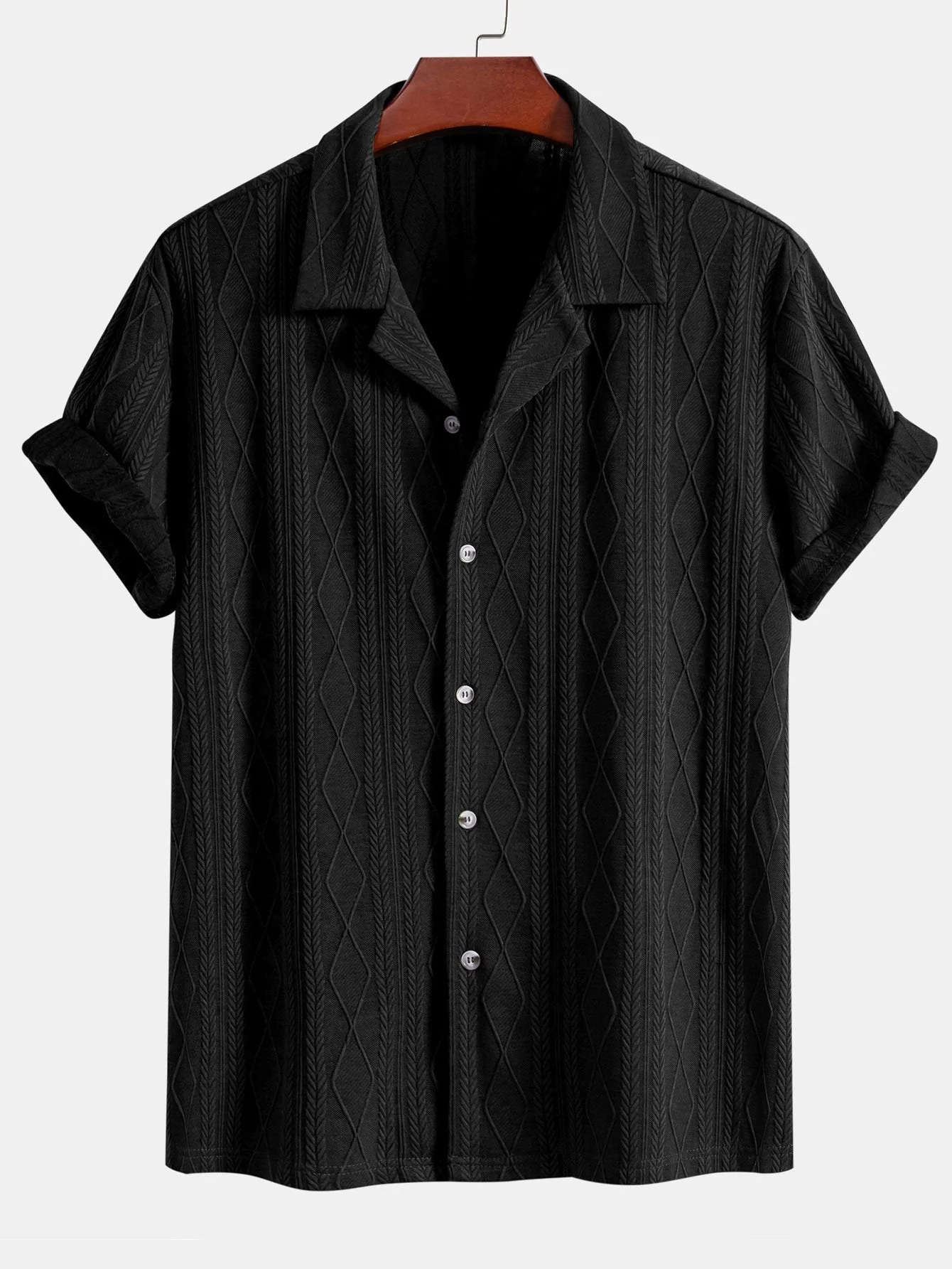 Alberto® | Knitted Geometric Rhombus Jacquard Cuban Shirt - Image 5