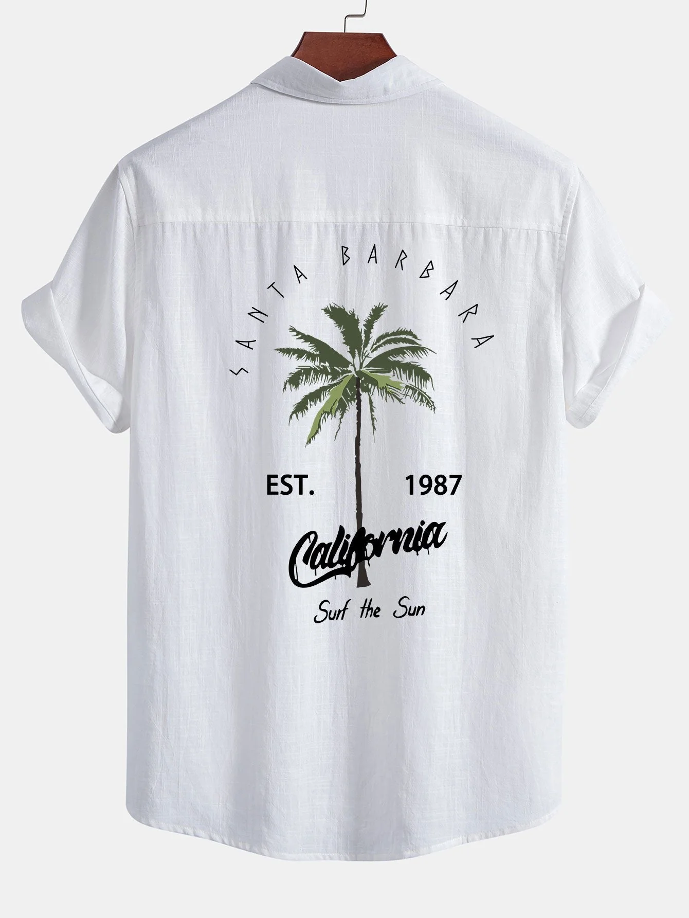 Alberto® | Palm Tree Print Linen Look Cotton Button Up Shirt - Image 2