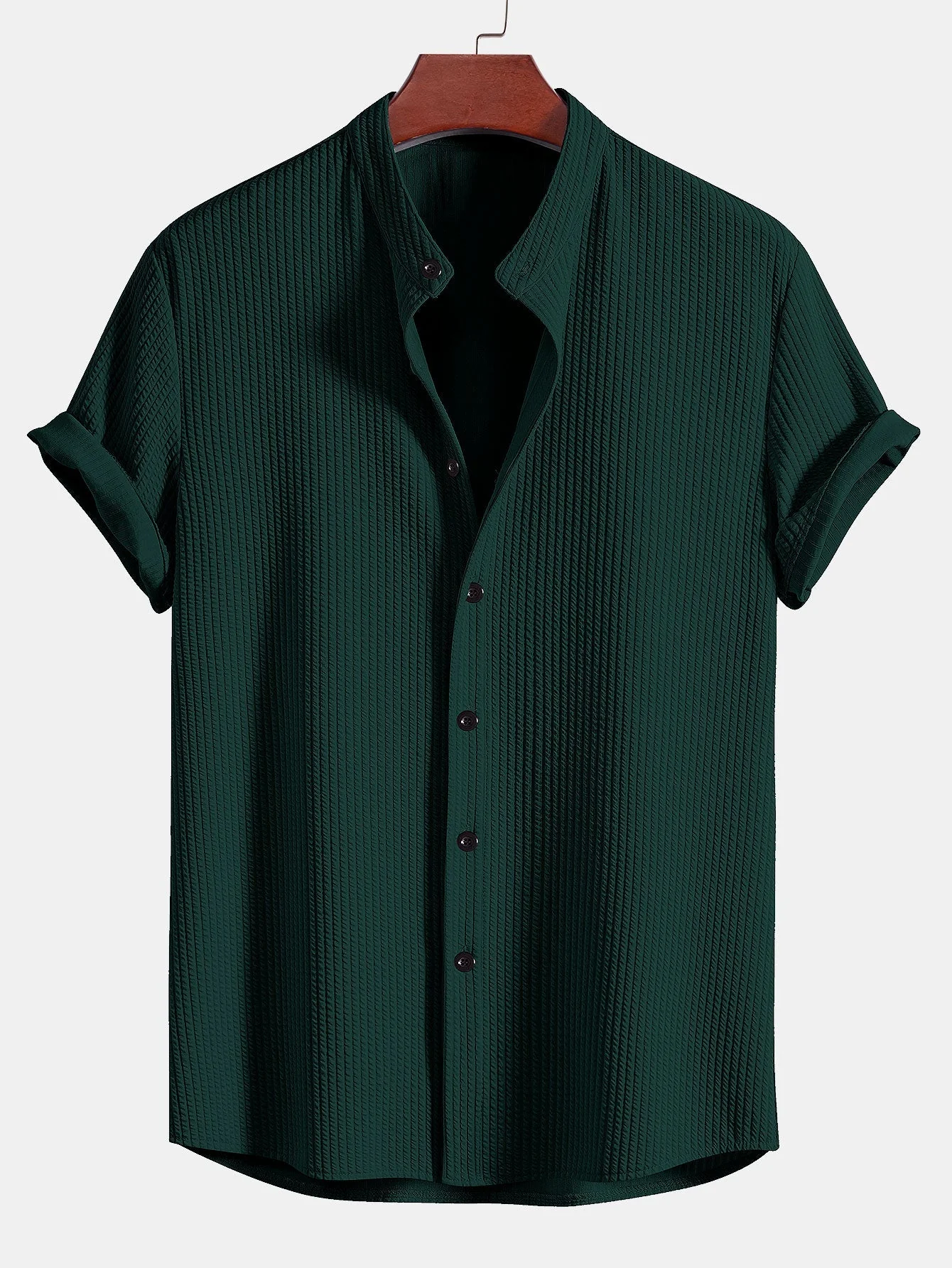Alceo® | Muscle Fit Ribbed Stand Collar Shirt - Image 4
