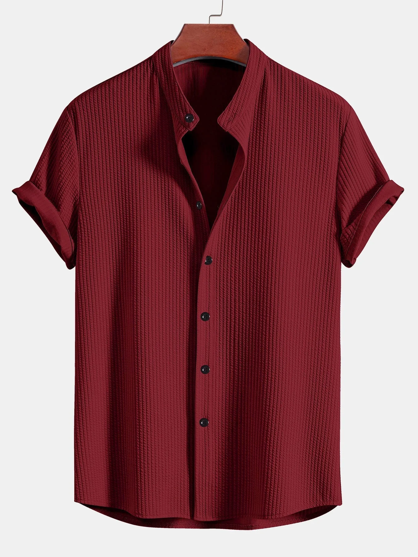 Alceo® | Muscle Fit Ribbed Stand Collar Shirt - Image 7