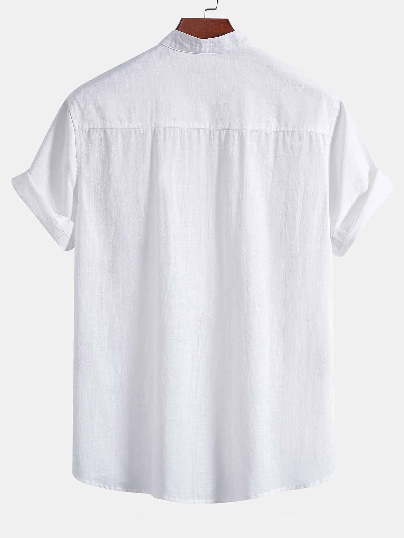 Alec® | Palm Tree Print Linen Look Cotton Stand Collar Shirt - Image 2