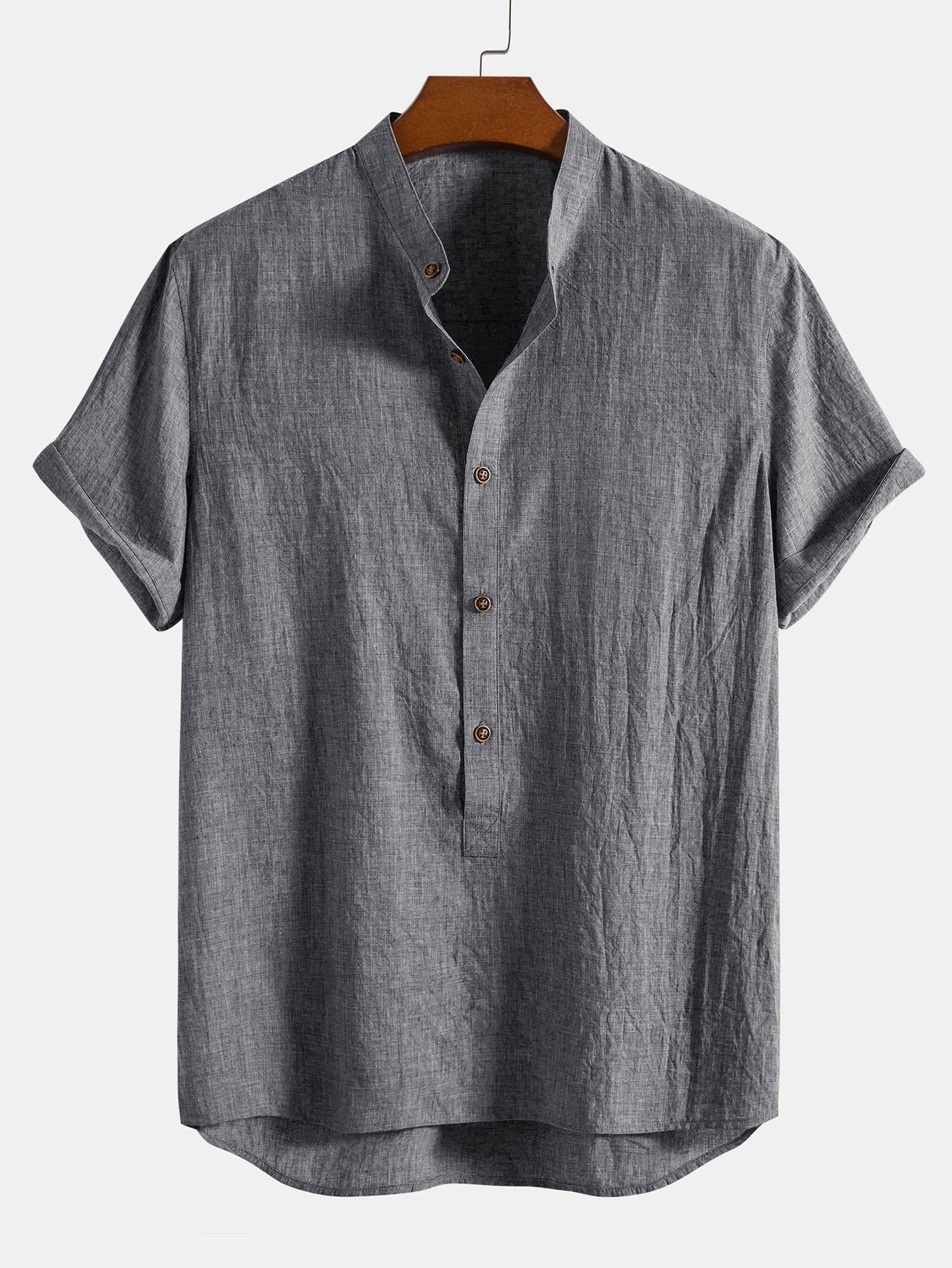 Alem® | Short Sleeve Half Button Fly Henley Collar Shirt - Image 3