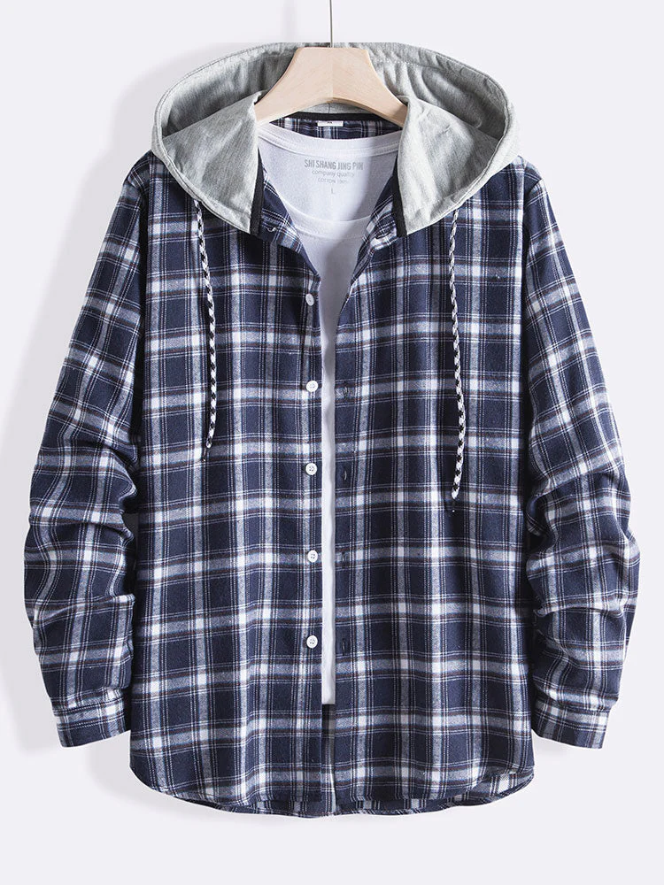 Algirdas® | Plaid Drawstring Hooded Shirt
