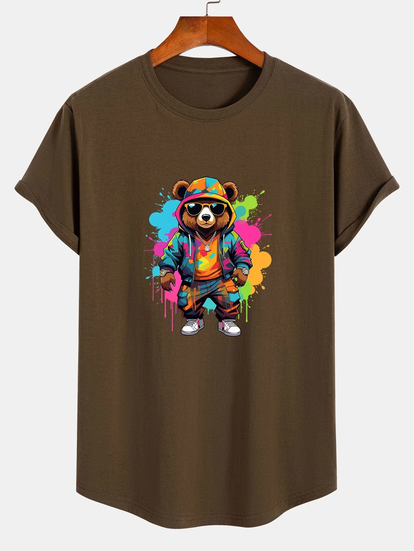 Allen® | Graffiti Bear Print Cotton Arc Hem T-Shirt - Image 2