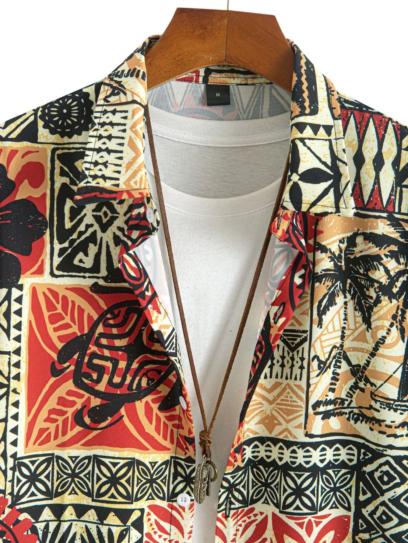 Alwin® | Palm Tree Turtle Ethnic Geometry Print Button Up Shirt - Image 3