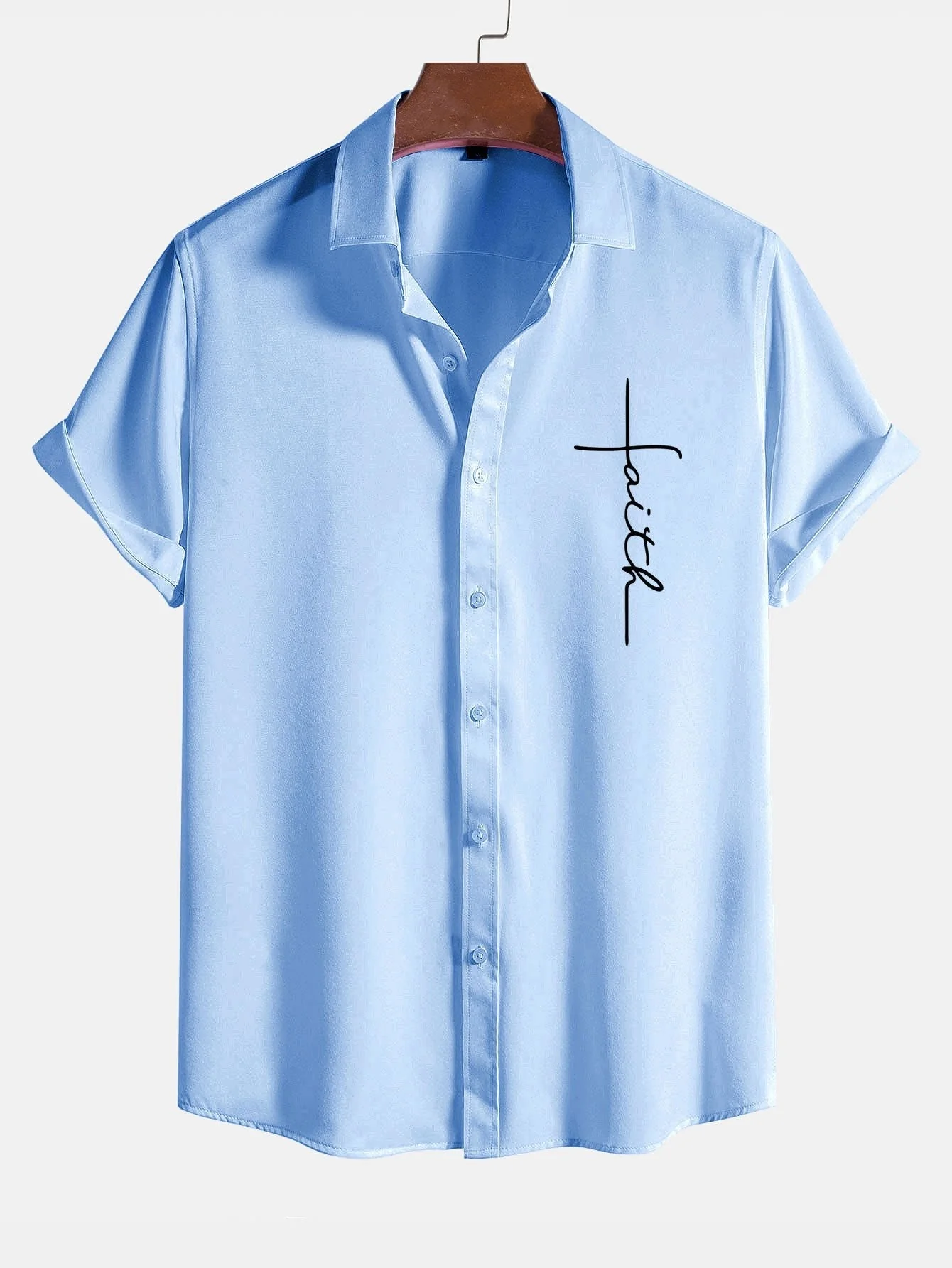 Amedeus® | Faith Letter Print Button Up Shirt - Image 7