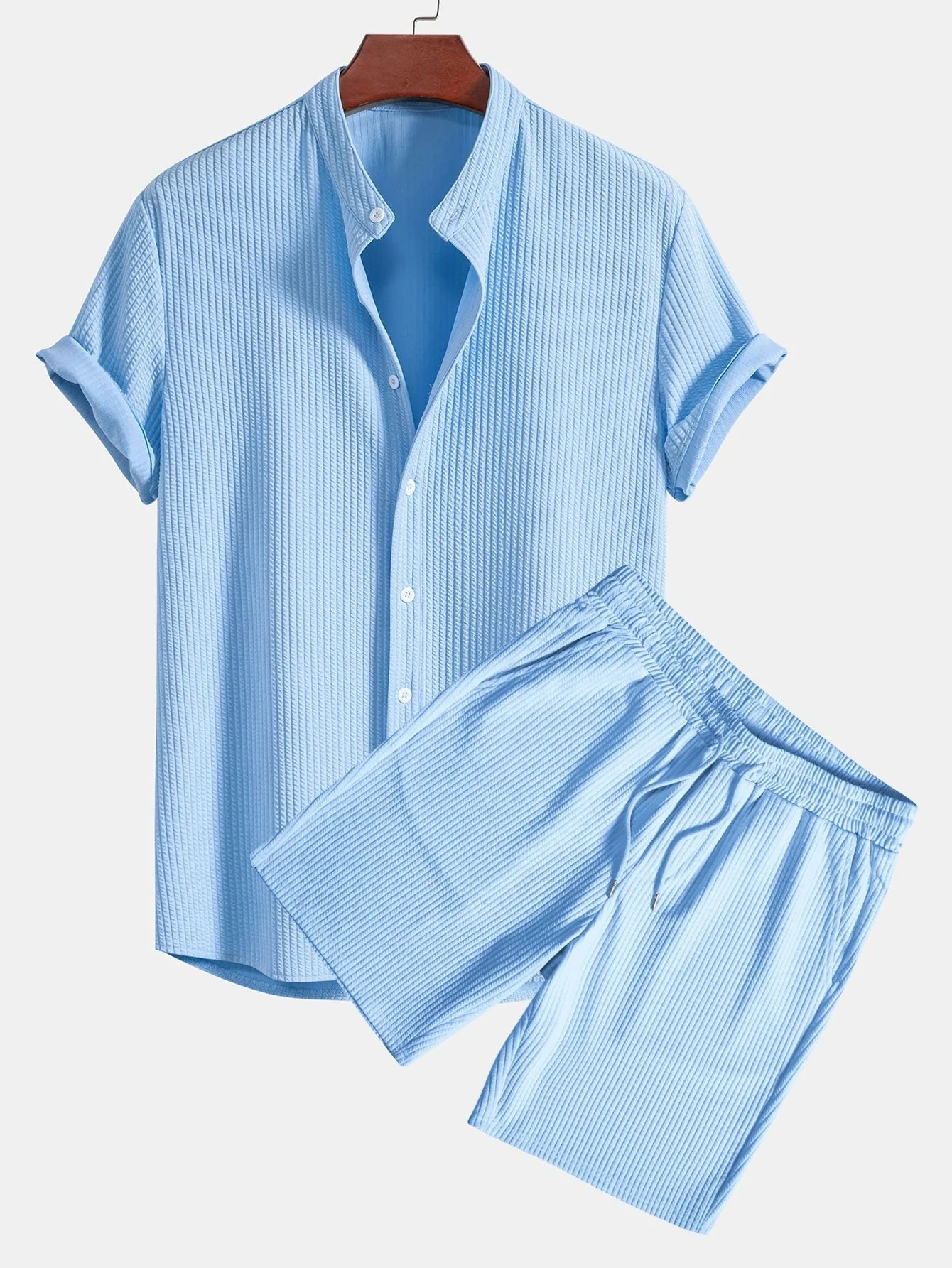 Amós® | Muscle Fit Ribbed Stand Collar Shirt & Shorts