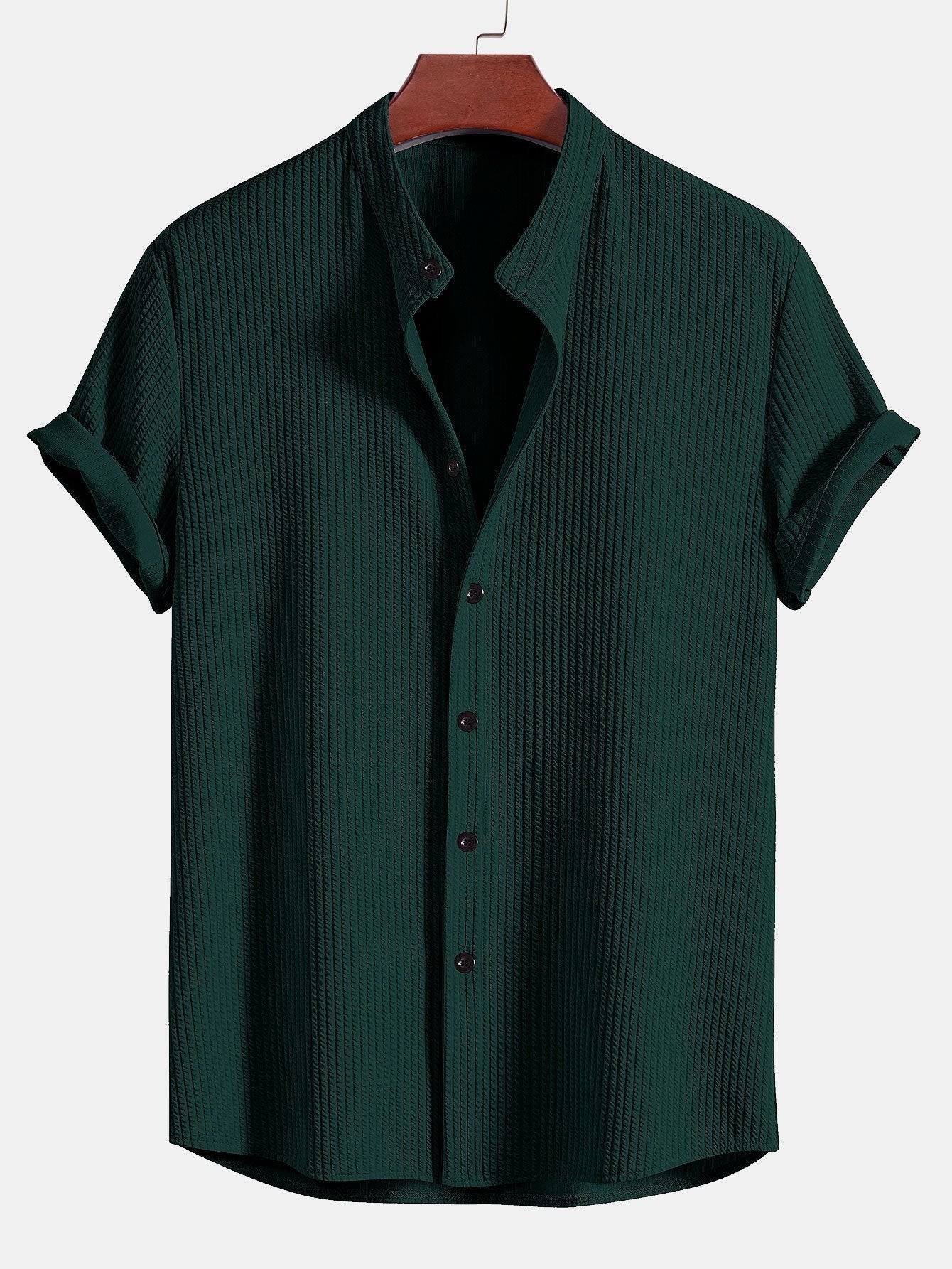 Amós® | Muscle Fit Ribbed Stand Collar Shirt & Shorts - Image 6