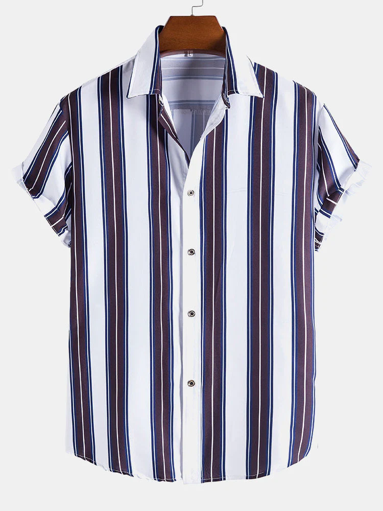 Andre® | Stripes Lapel Short Sleeve Shirts