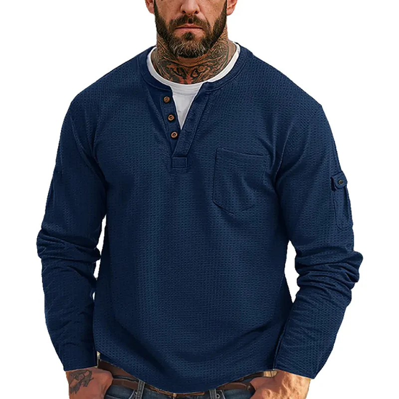 Aner® | Men's Contrast Waffle Button Crew Neck Long Sleeve T-shirt MTA0965J1X