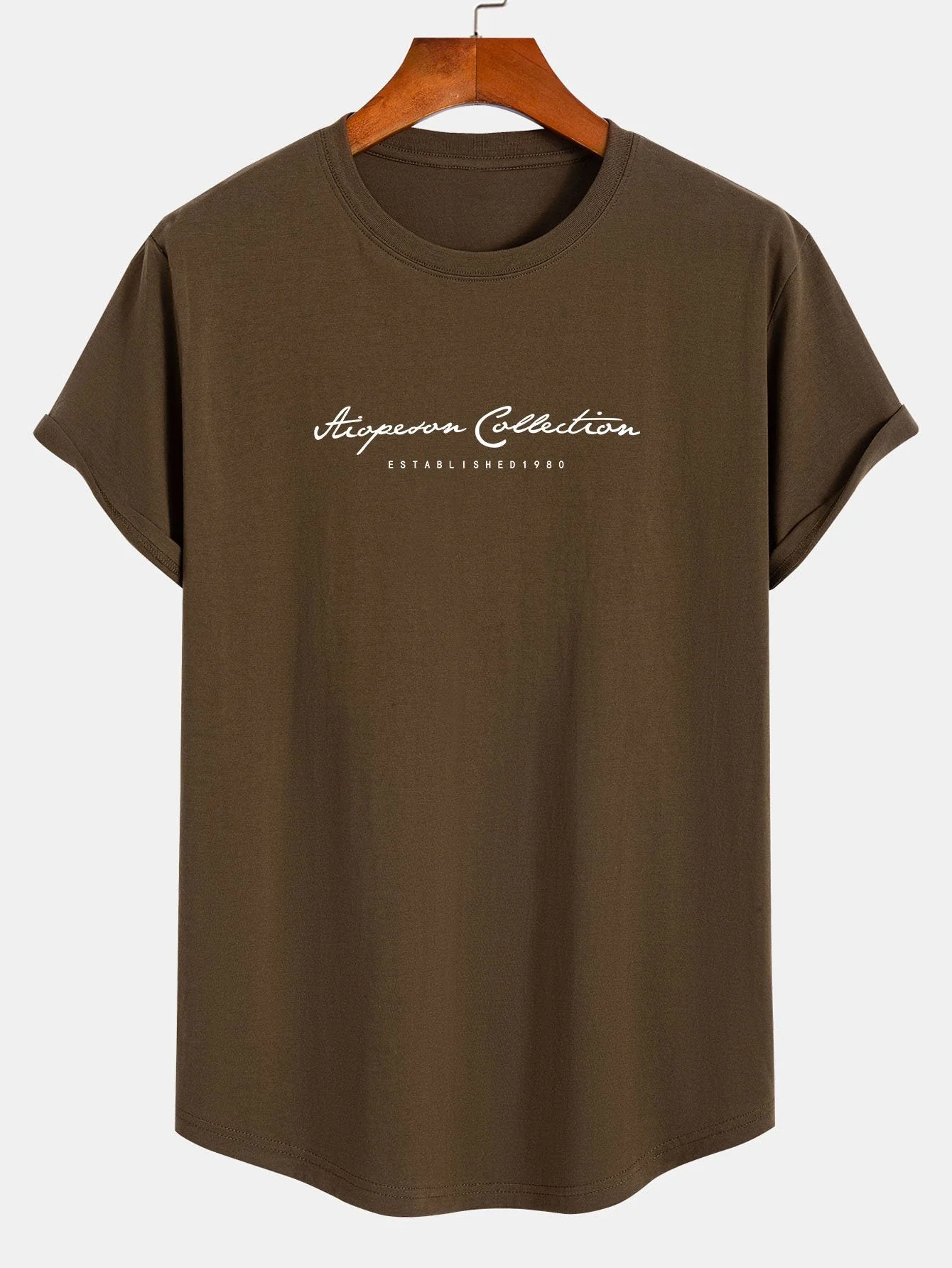 Anselmo® | Slogan Print Cotton Arc Hem T-Shirt - Image 4