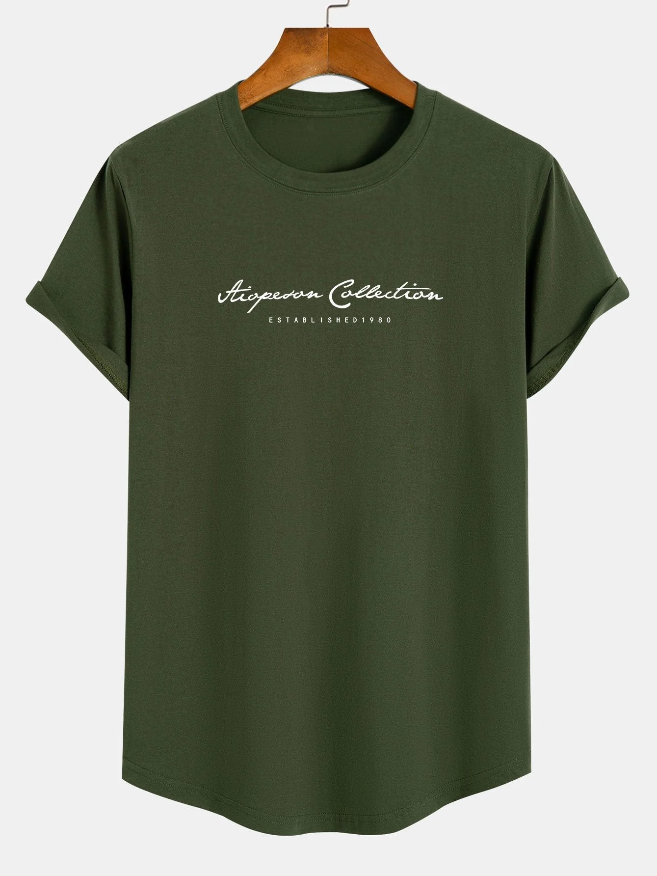Anselmo® | Slogan Print Cotton Arc Hem T-Shirt - Image 5