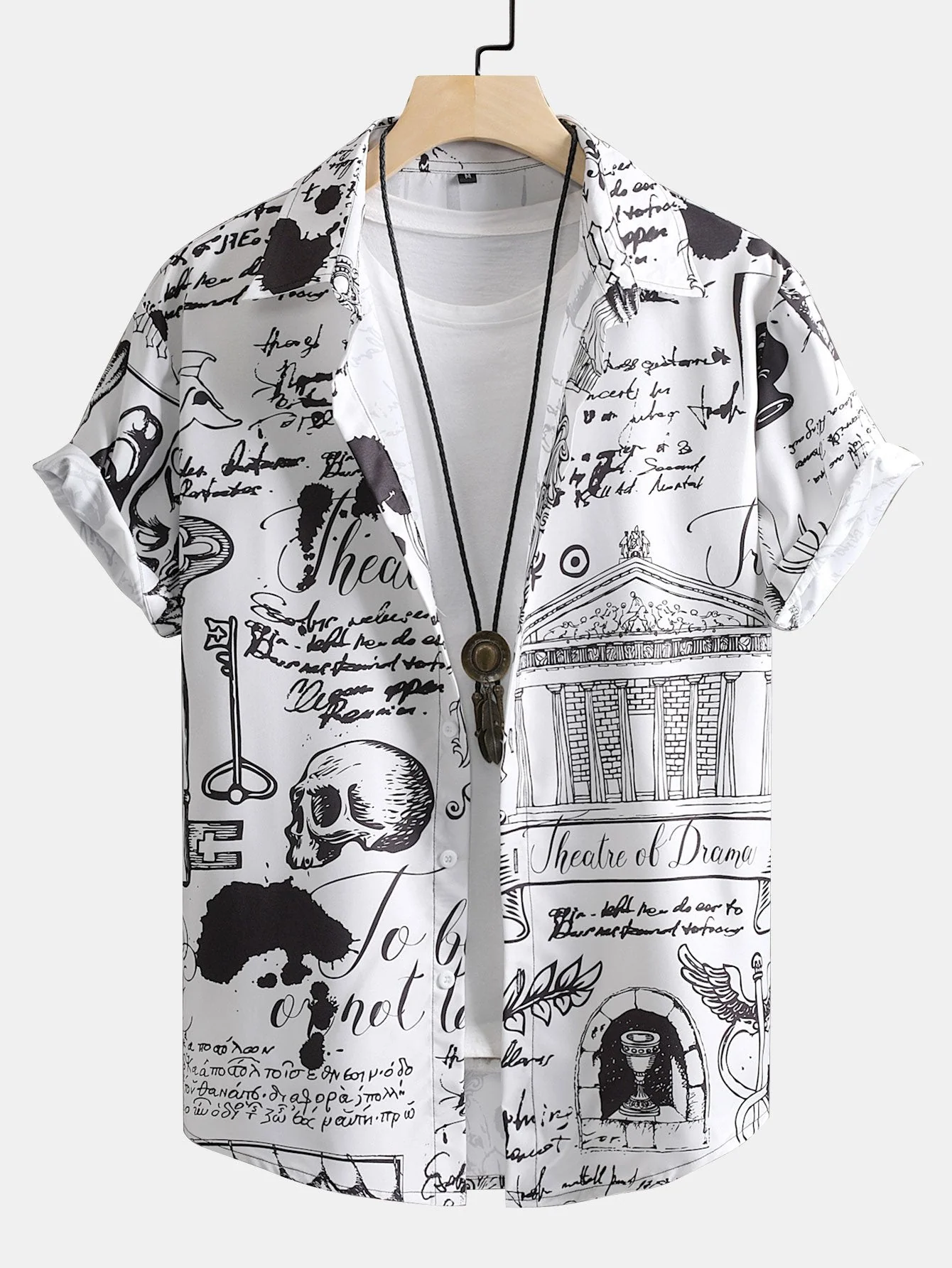 Antonino® | Skull Text Print Button Up Shirt