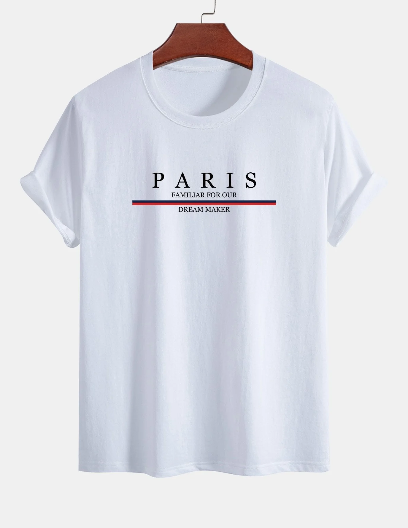 Arcadio® | Stripe Paris Slogan Print Cotton T-Shirt