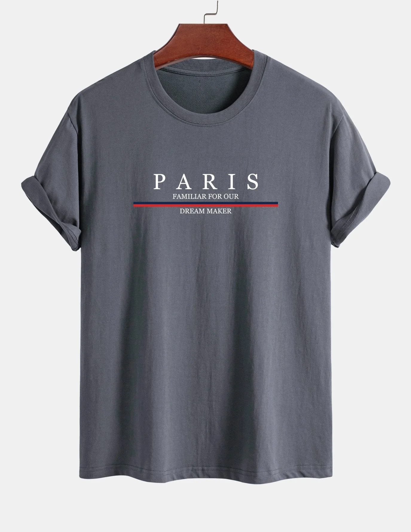 Arcadio® | Stripe Paris Slogan Print Cotton T-Shirt - Image 5