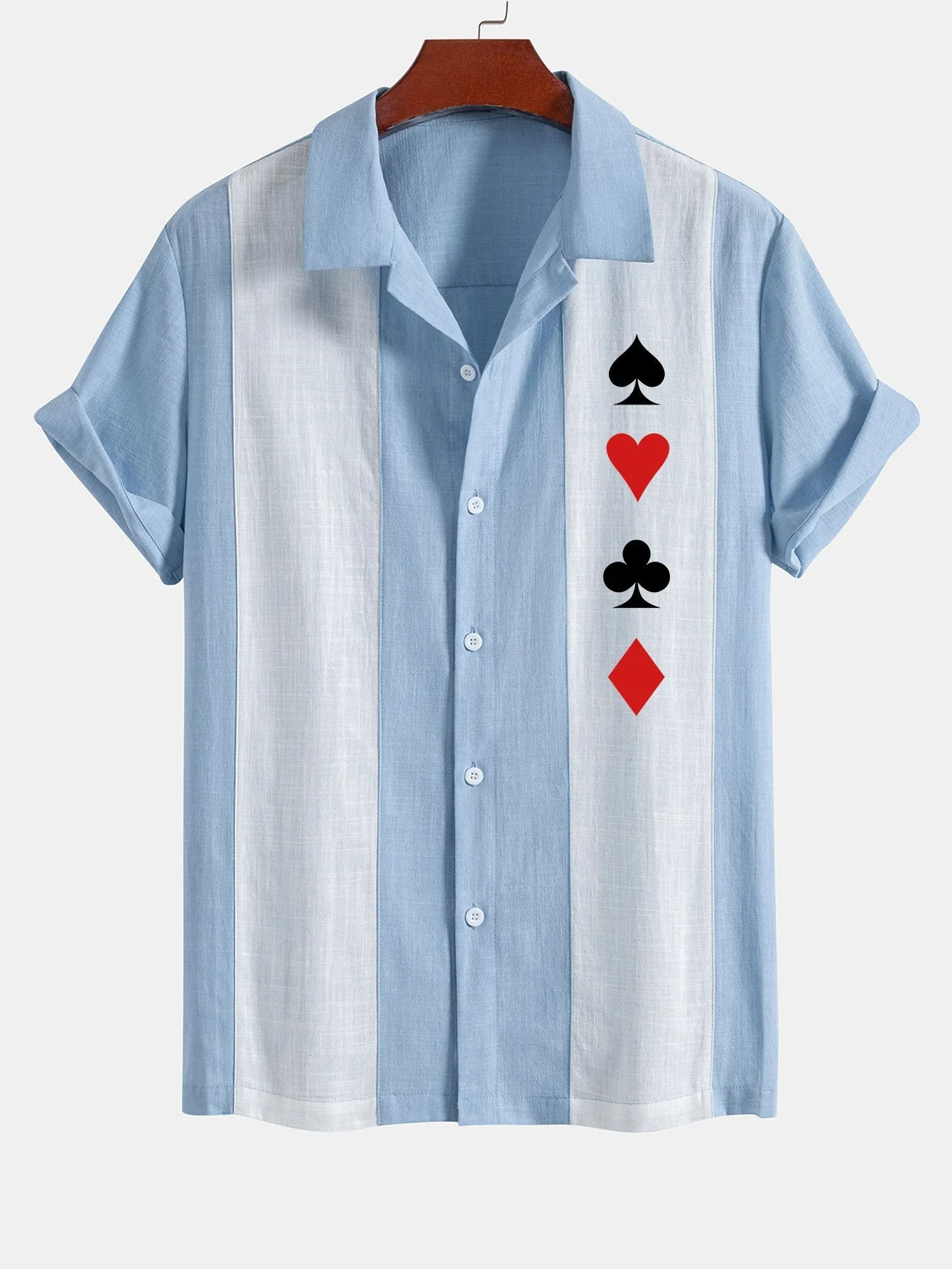 Astin® | Poker Print Linen Look Patchwork Bowling Shirt - Image 5