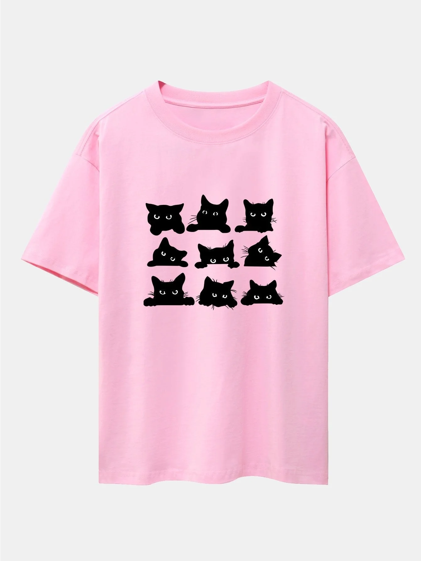 Atanasio® | Black Cat Staring Print Drop Shoulder Oversize T-Shirt - Image 11