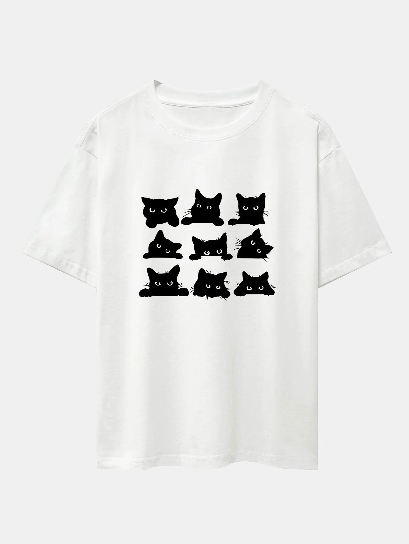 Atanasio® | Black Cat Staring Print Drop Shoulder Oversize T-Shirt - Image 4