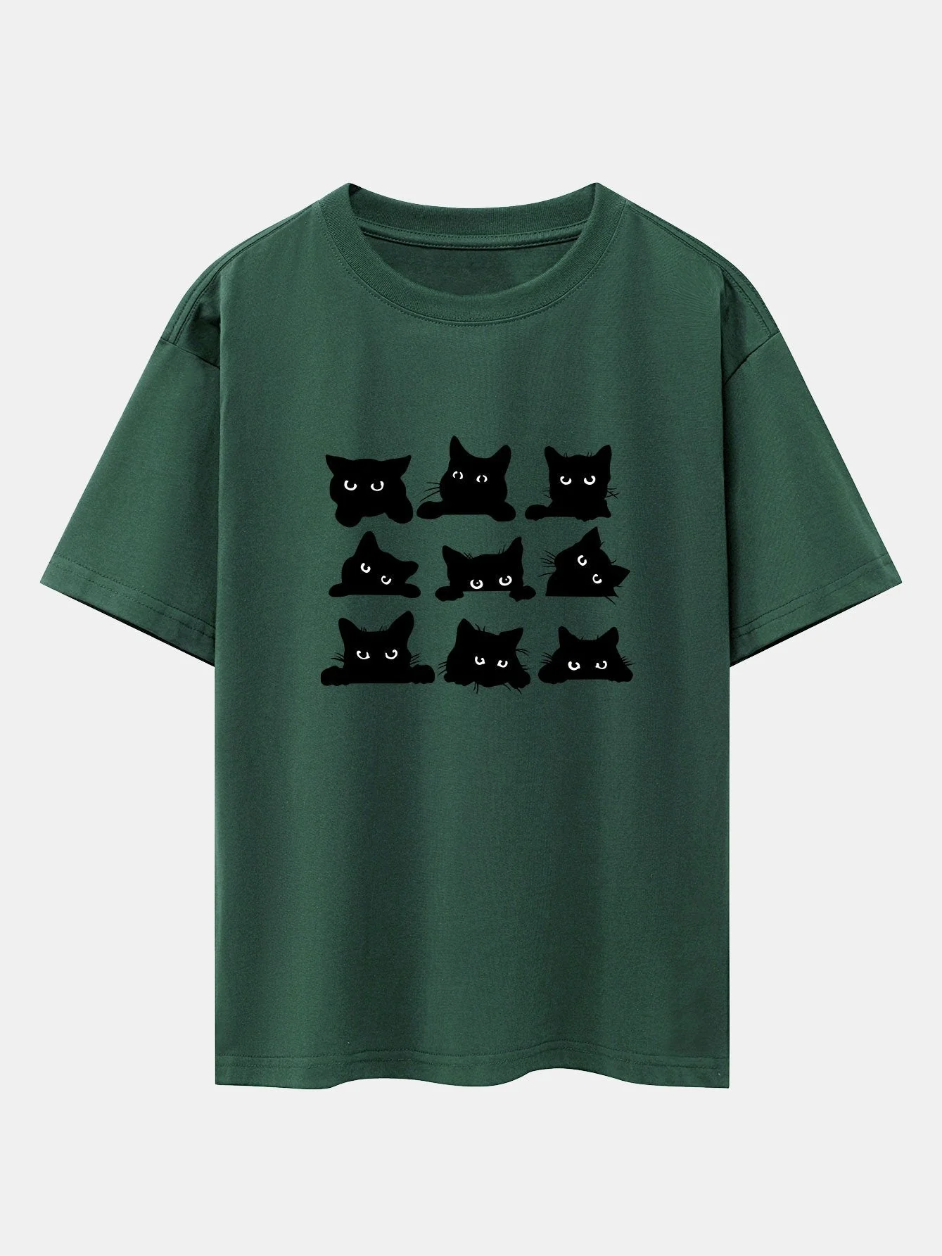 Atanasio® | Black Cat Staring Print Drop Shoulder Oversize T-Shirt - Image 7