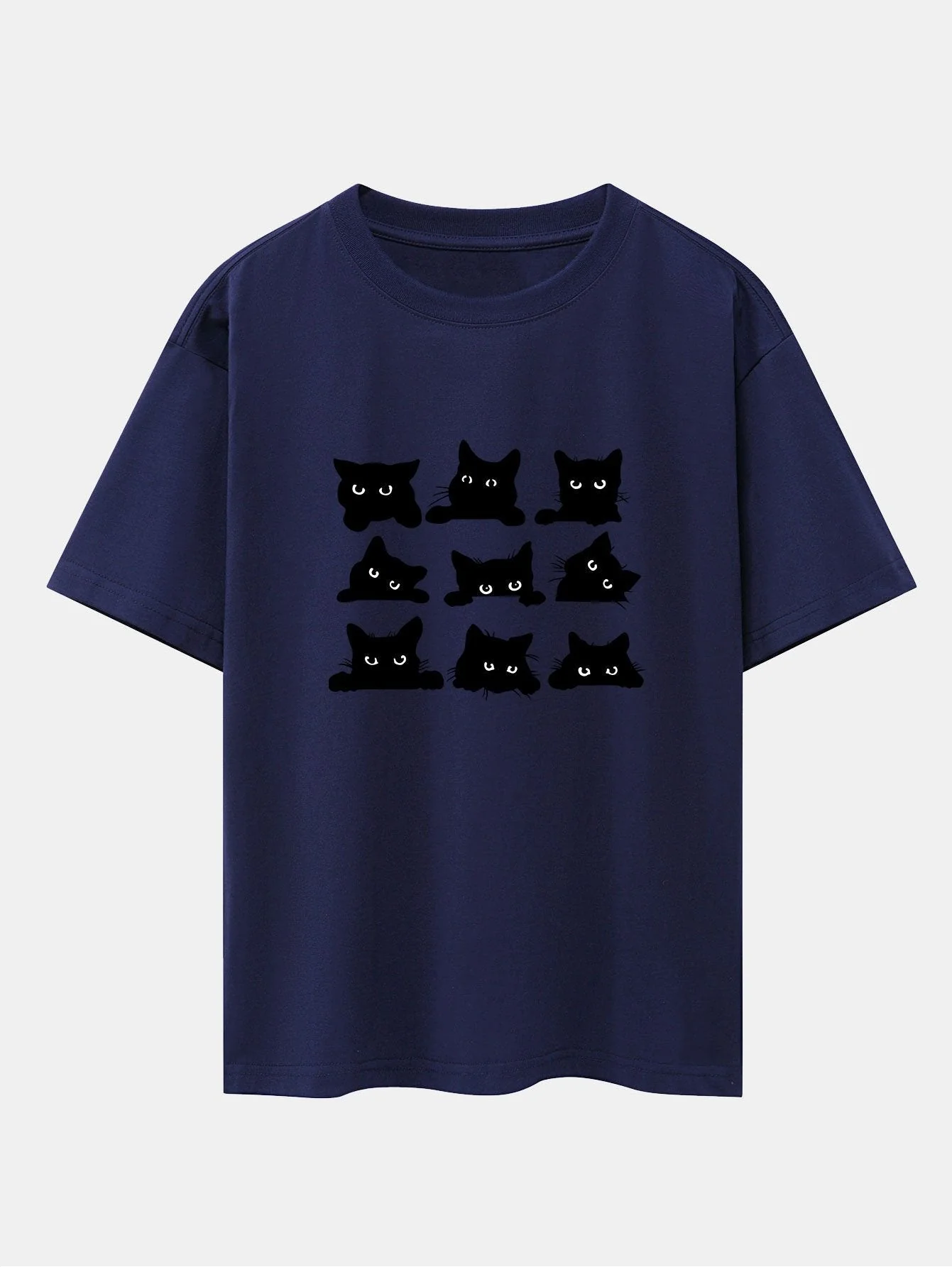 Atanasio® | Black Cat Staring Print Drop Shoulder Oversize T-Shirt - Image 8