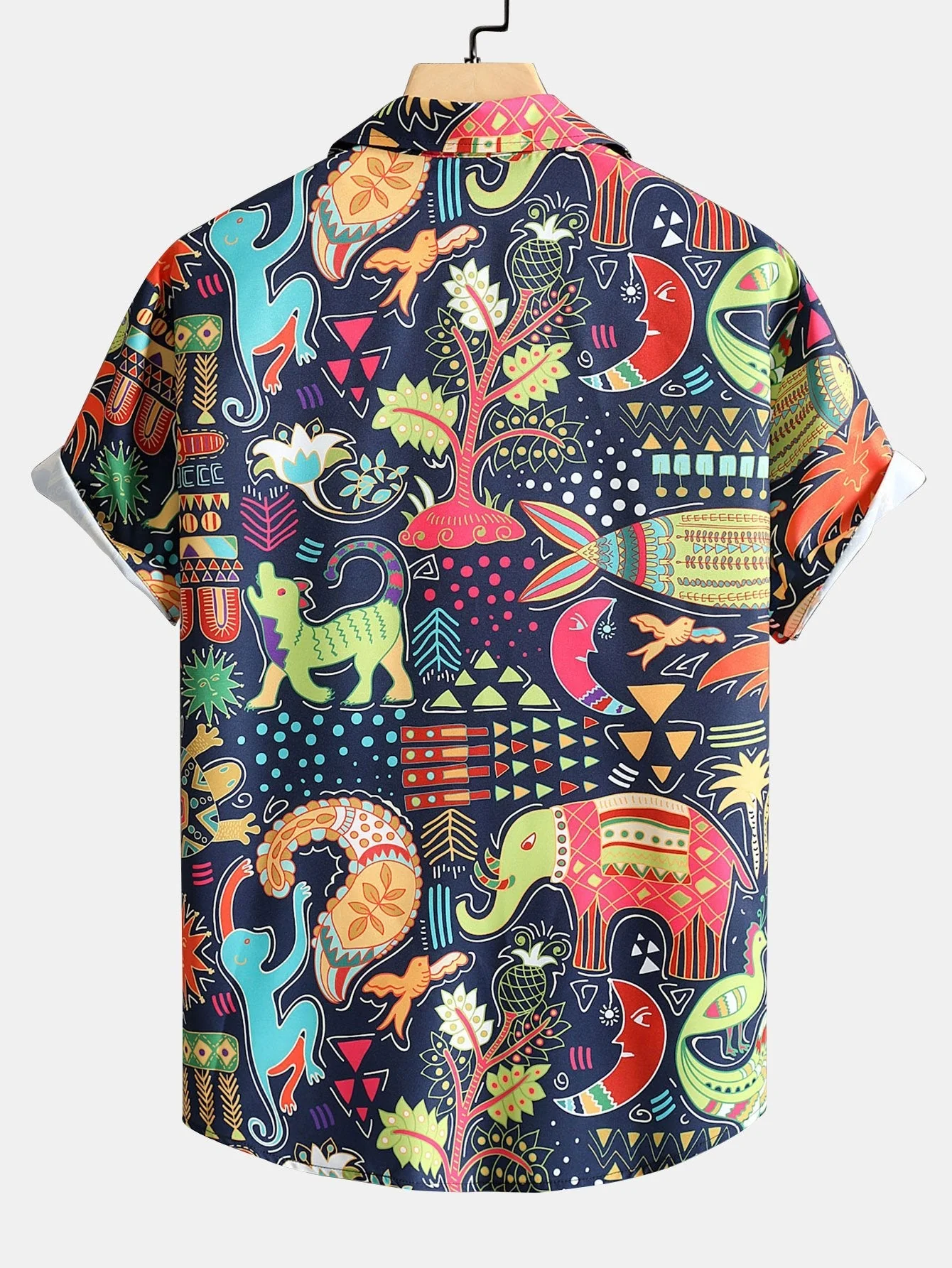 Atreo® | Cartoon Animal And Plant Print Button Up Shirt - Image 2