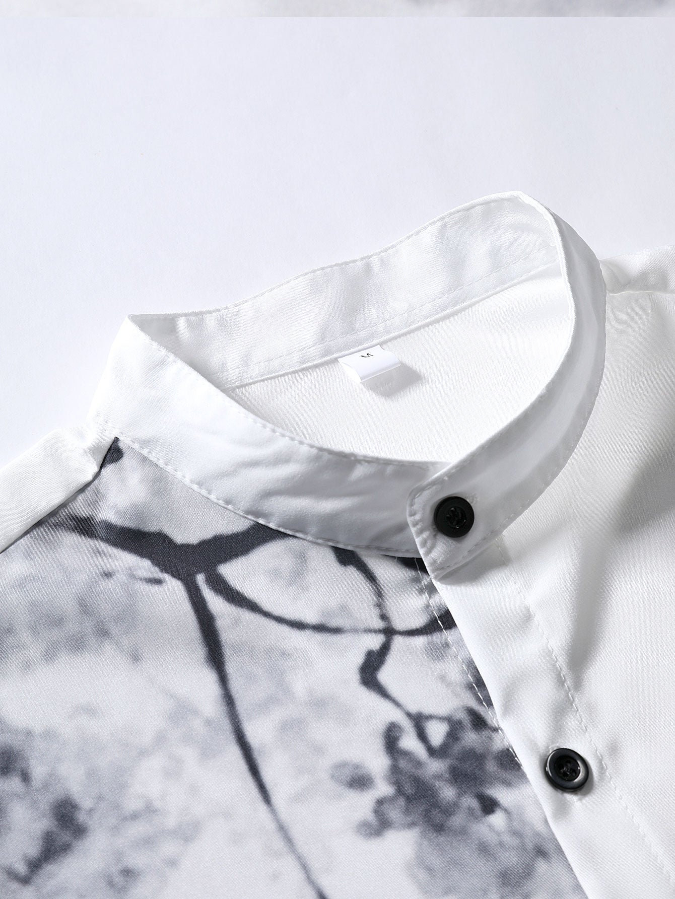 Auban® | Traditional Oriental Ink Painting Print Stand Collar Shirt - Image 3