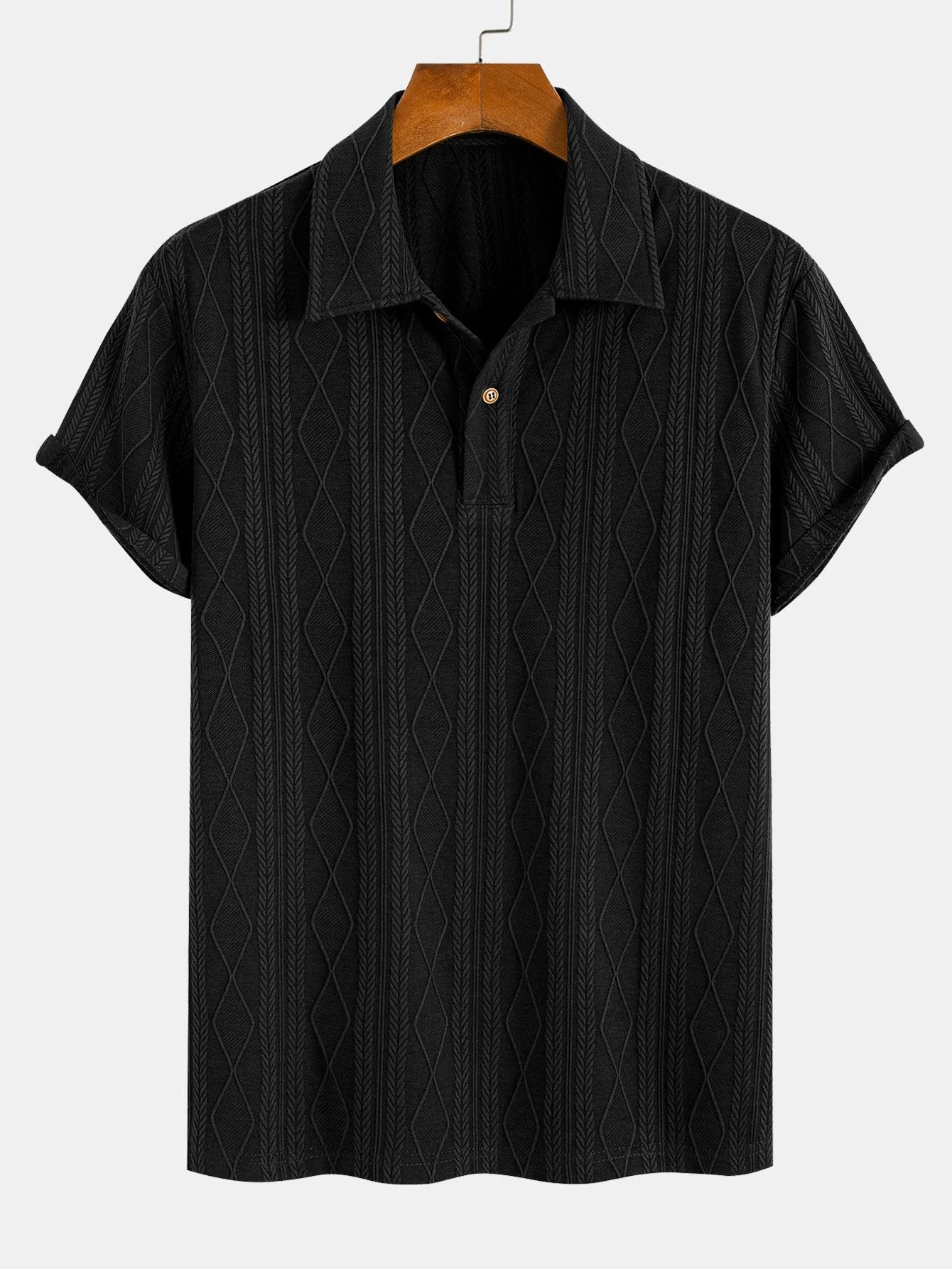 Augusto® | Knitted Geometric Rhombus Jacquard Polo - Image 4