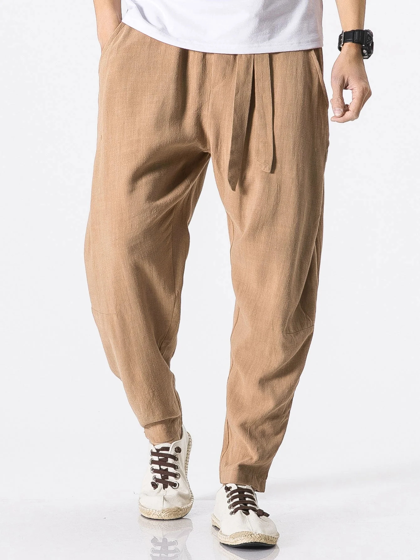 Barde® | Detachable Belt Relax Fit Linen And Cotton Blend Harem Pants