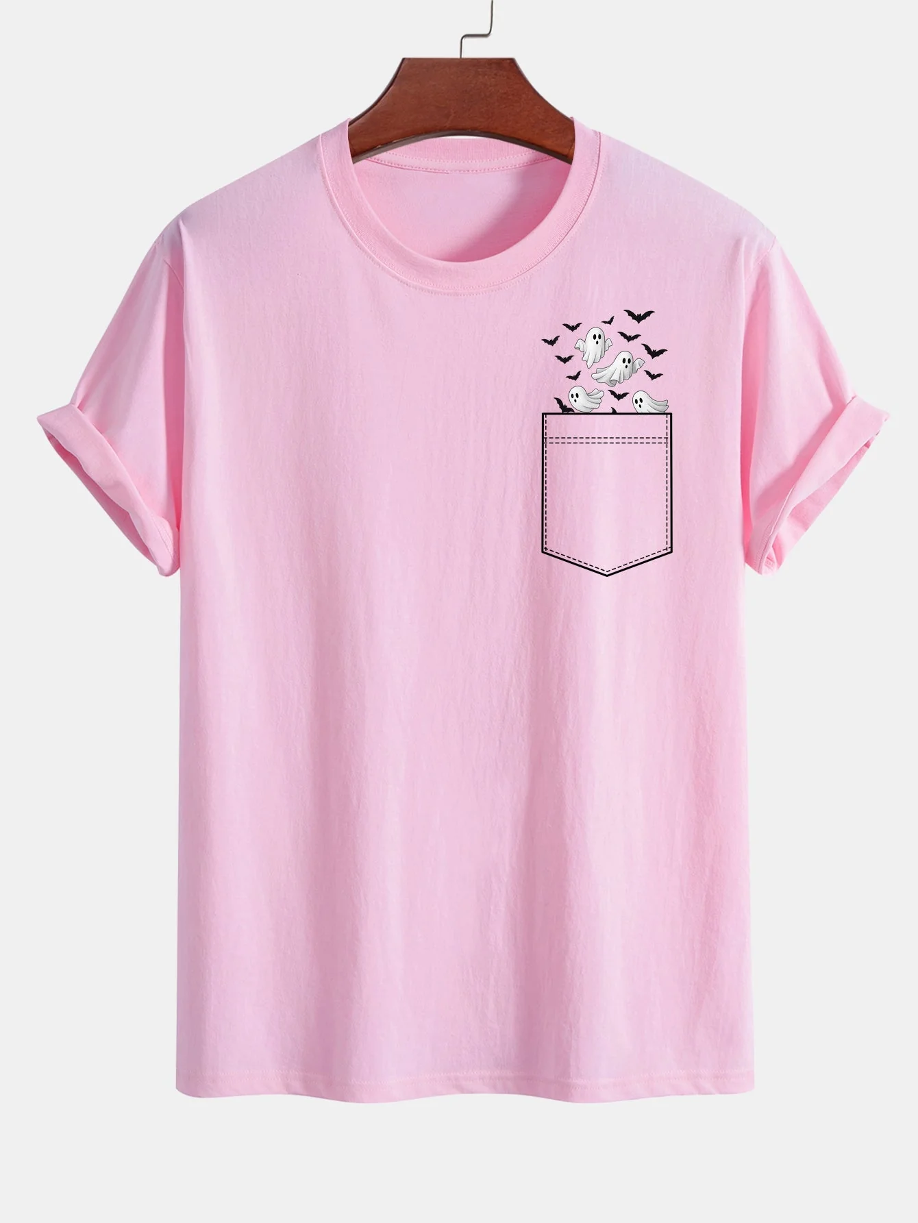 Barnaby® | Regular Fit Pocket Bat Ghost Print Cotton T-Shirt