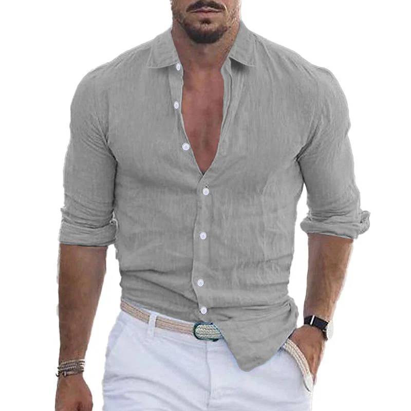 Bartholemy® | Men's Casual Solid Color Lapel Long Sleeve Shirt 21280669Y