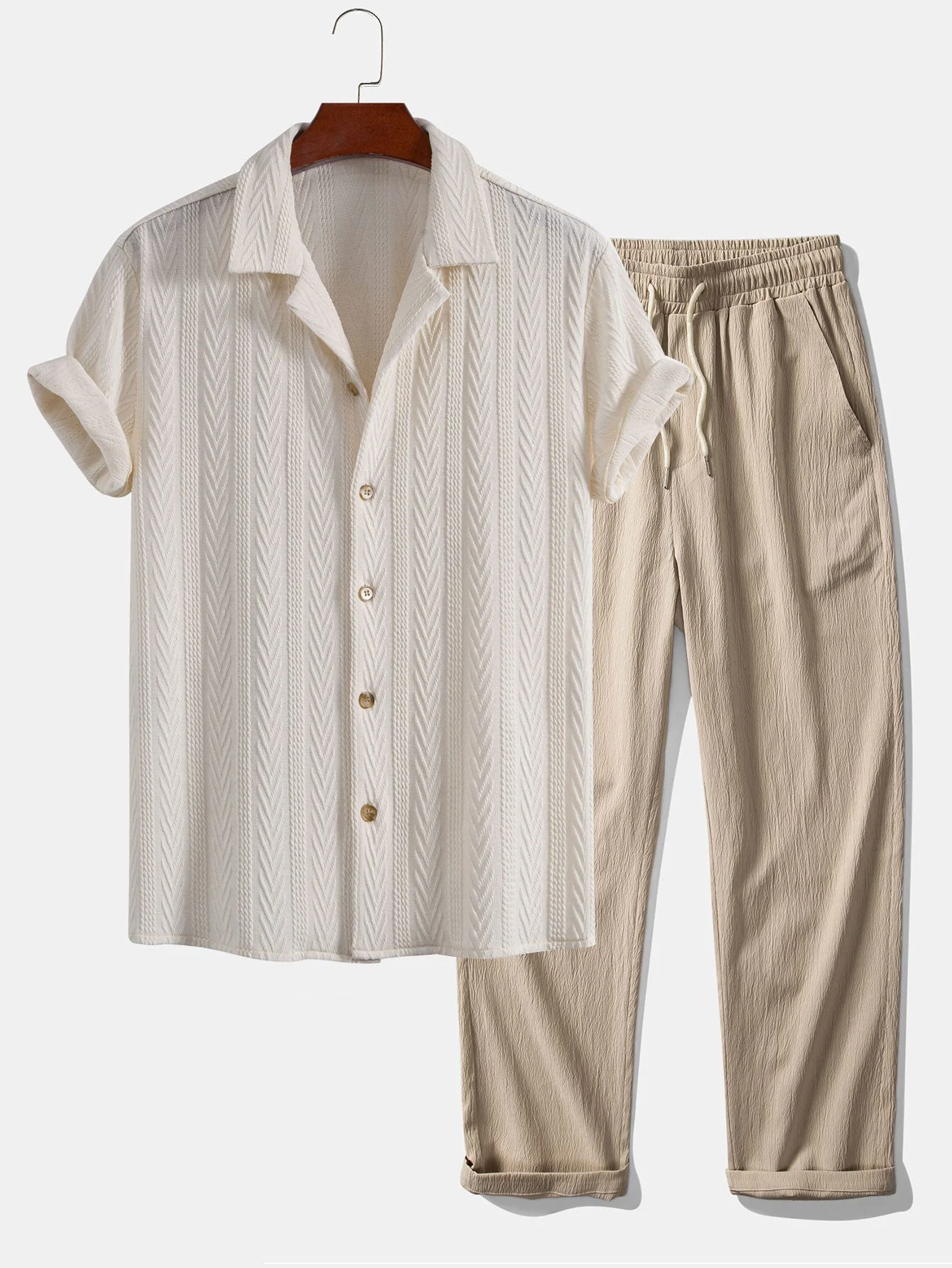 Benito® | Texture Jacquard Cuban Shirt & Wrinkle Textured Straight Leg Pants - Image 3